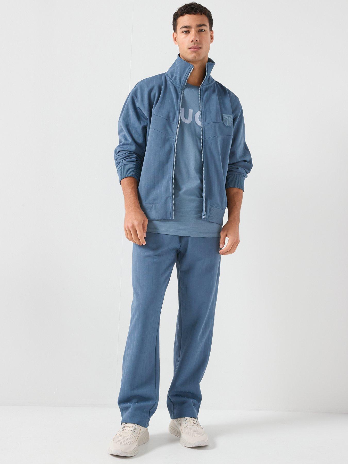 Image 3 of 6 of HUGO Davropant Rib Shield Logo Tracksuit Bottoms - Blue