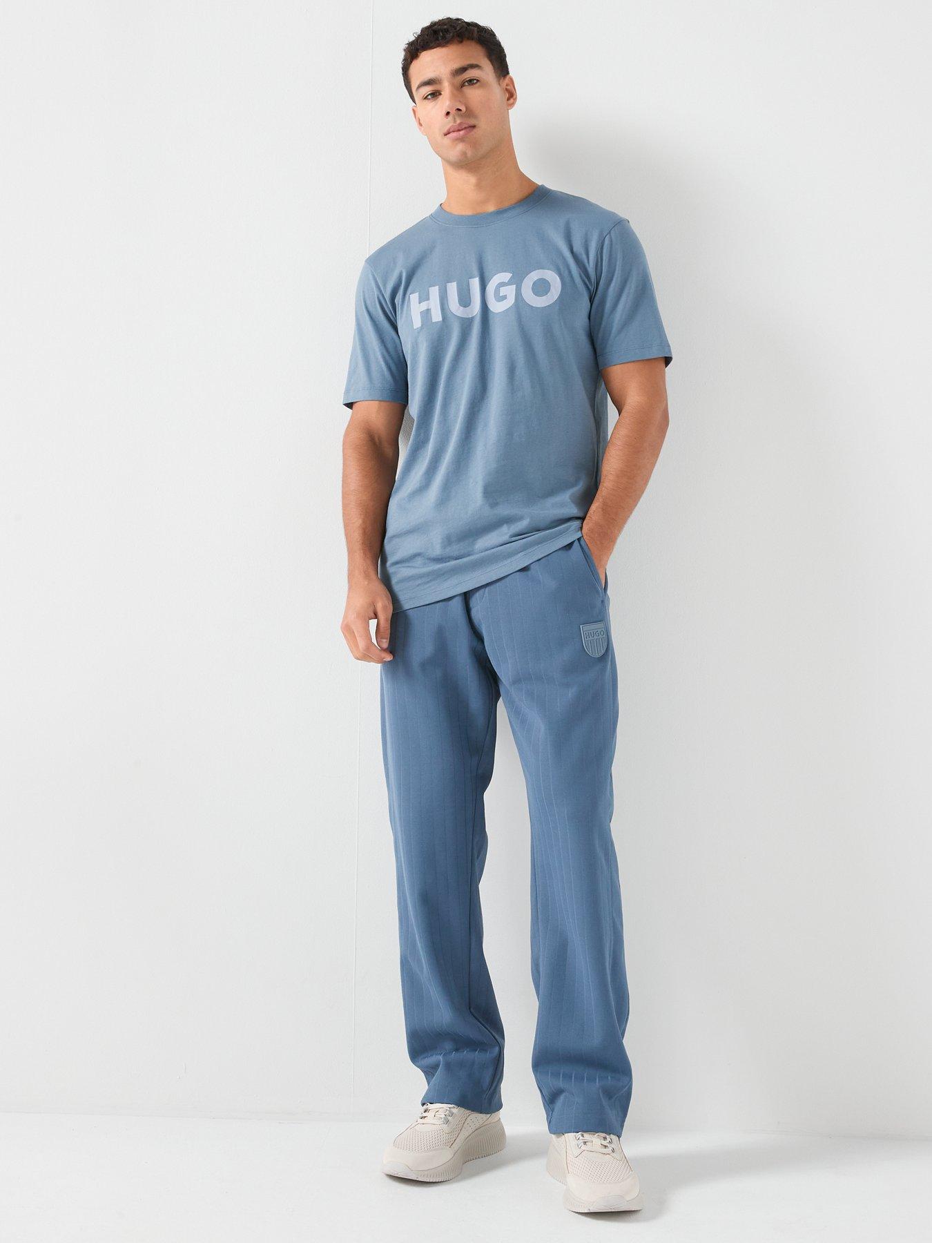 Image 6 of 6 of HUGO Davropant Rib Shield Logo Tracksuit Bottoms - Blue