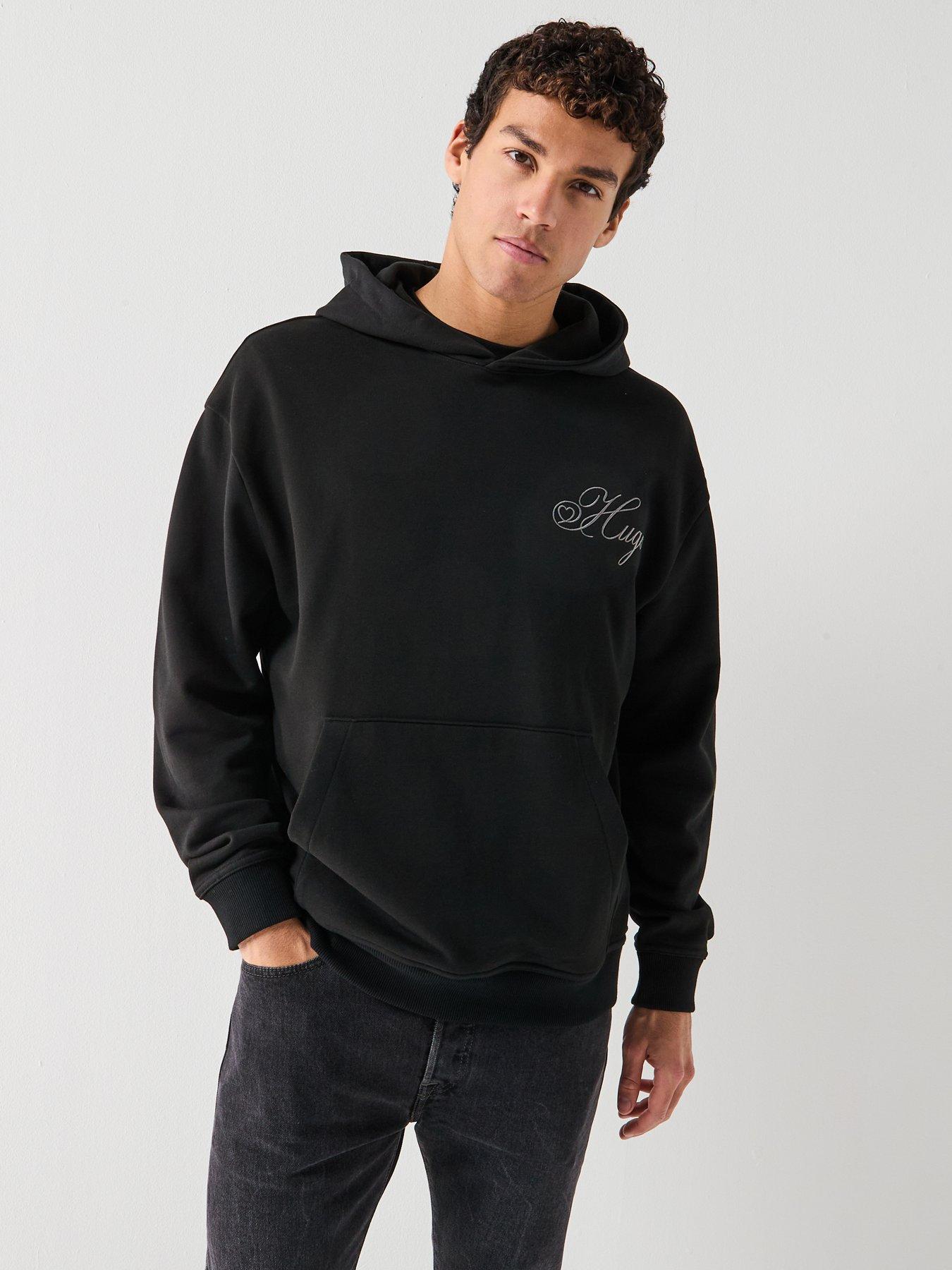 HUGO Dalento Script Logo Overhead Hoodie, Black, Size Xl, Men
