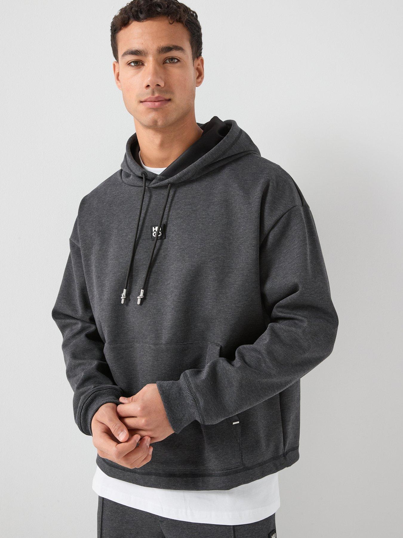 HUGO Hugo Dineo Stacked Logo Relaxed Fit Hoodie - Grey
