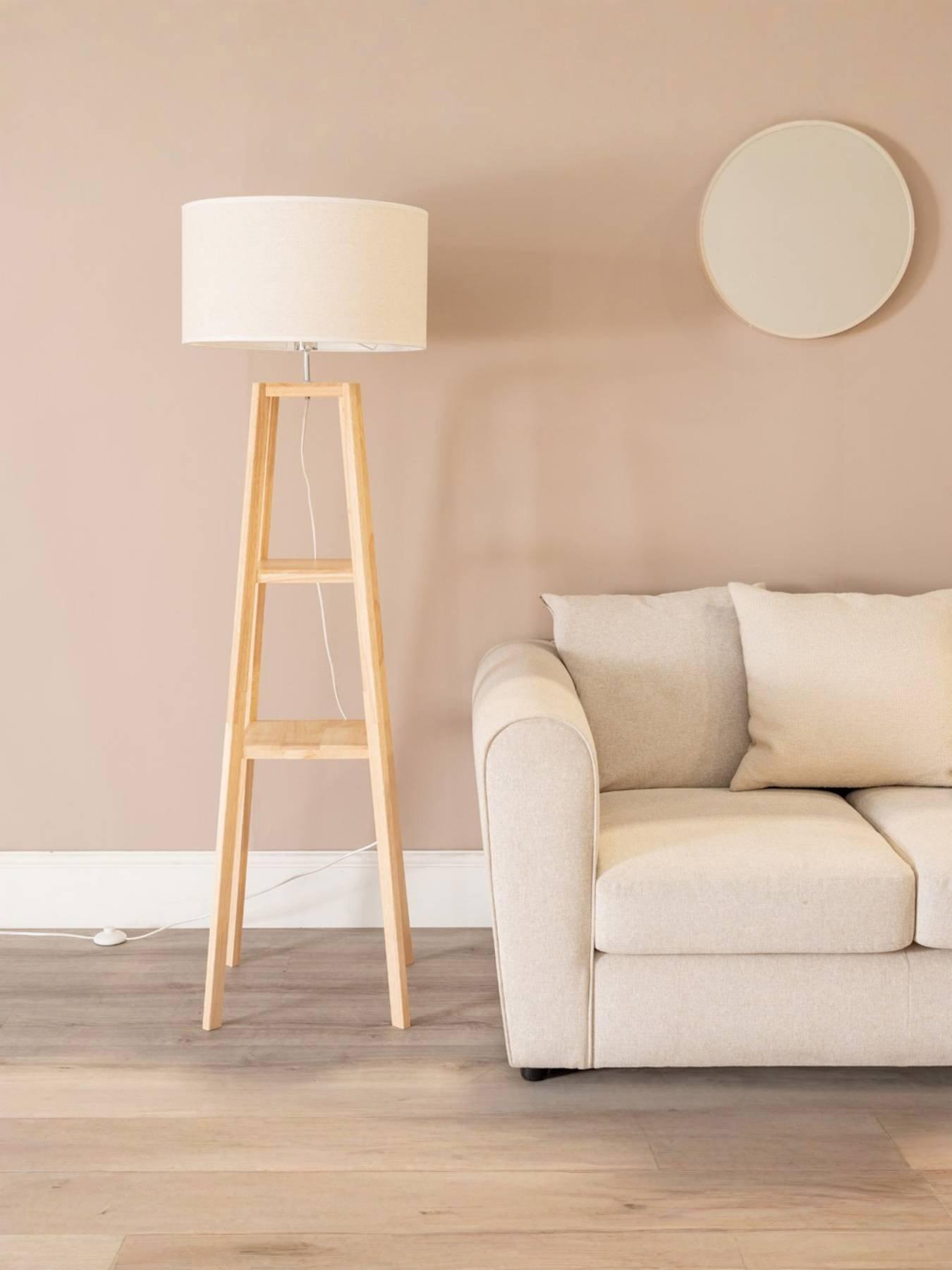 ValueLights Wakefield 2 Shelf Floor Lamp With With Linen Drum Shade With White Trim