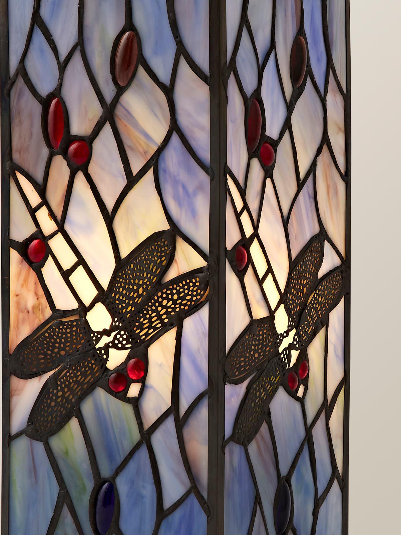 Image 3 of 7 of ValueLights Tiffany Dragonfly Design Square Table Lamp