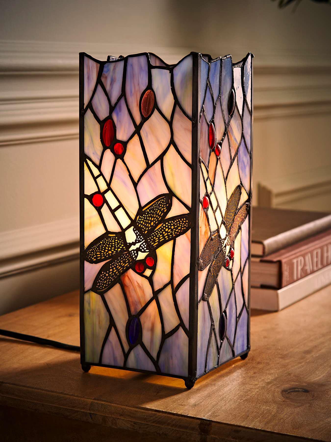 Image 5 of 7 of ValueLights Tiffany Dragonfly Design Square Table Lamp