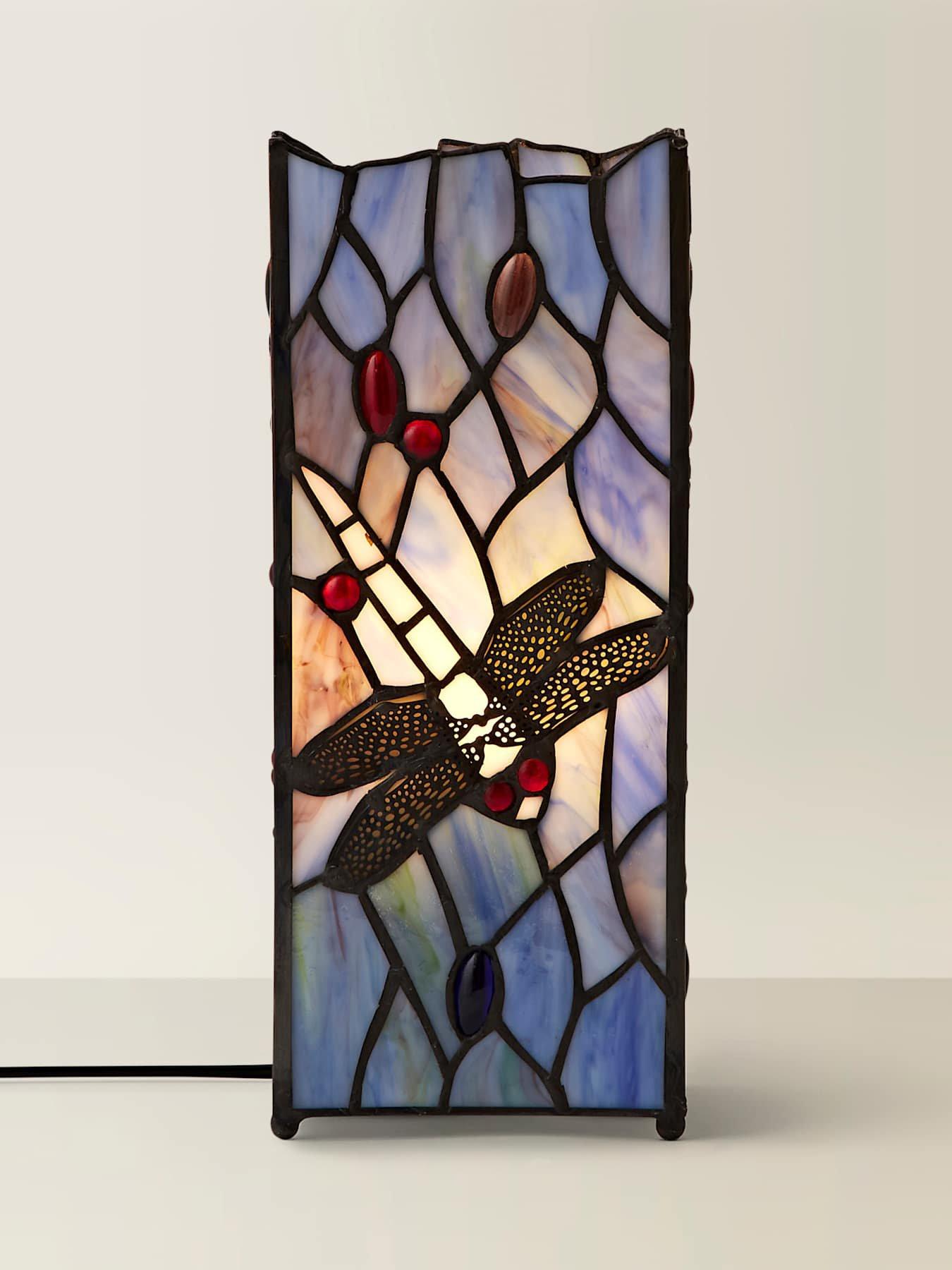 Image 6 of 7 of ValueLights Tiffany Dragonfly Design Square Table Lamp