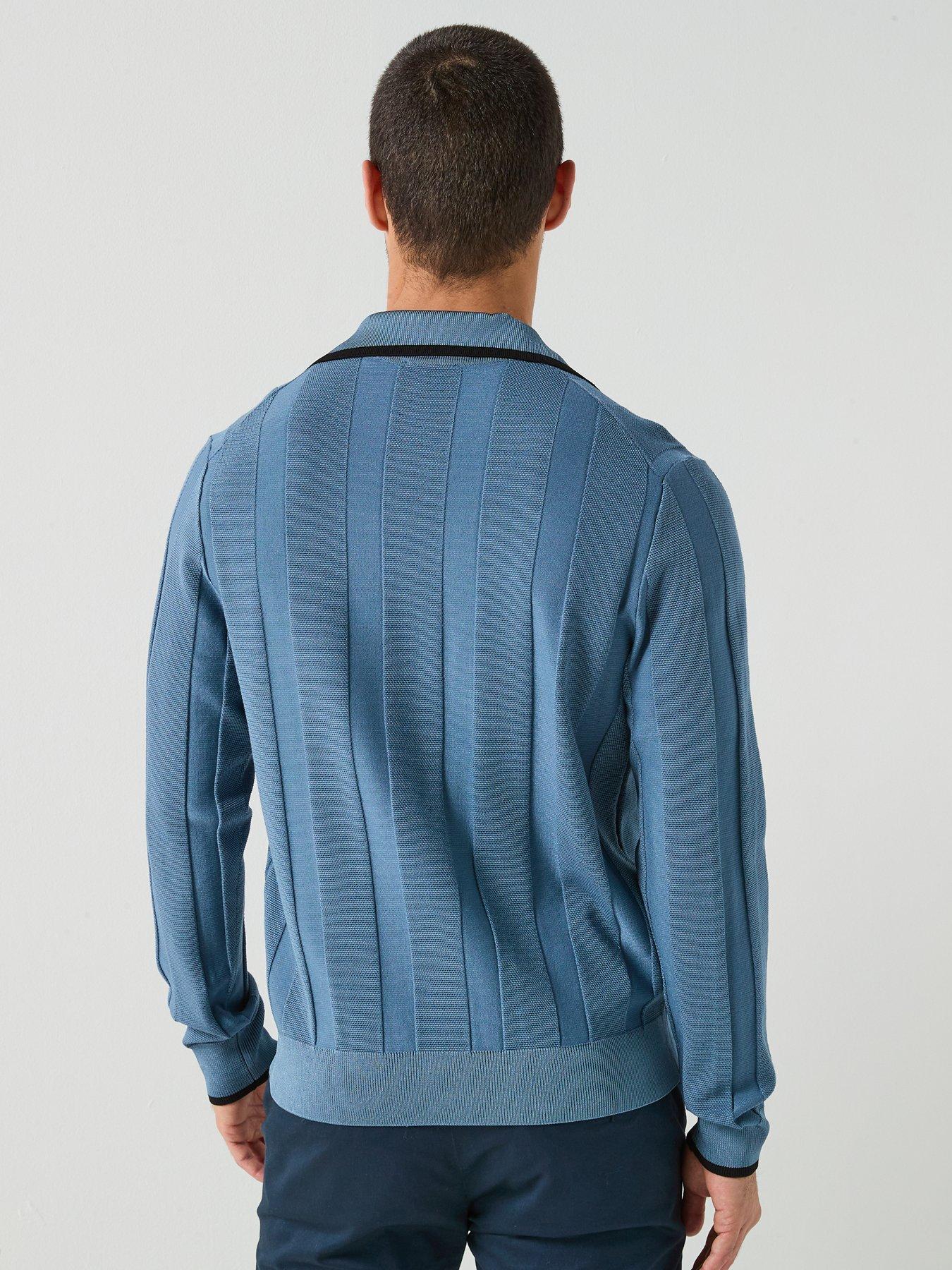 Image 2 of 5 of HUGO Open Collar Shield Logo Knitted Polo Top - Blue
