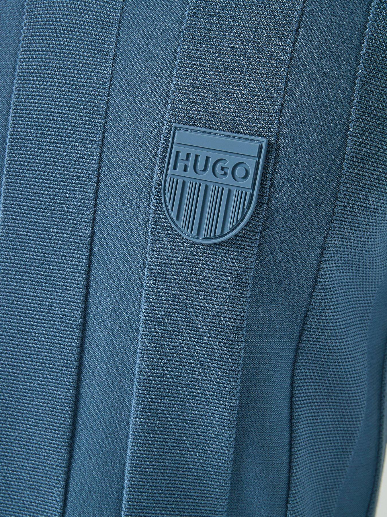 Image 4 of 5 of HUGO Open Collar Shield Logo Knitted Polo Top - Blue