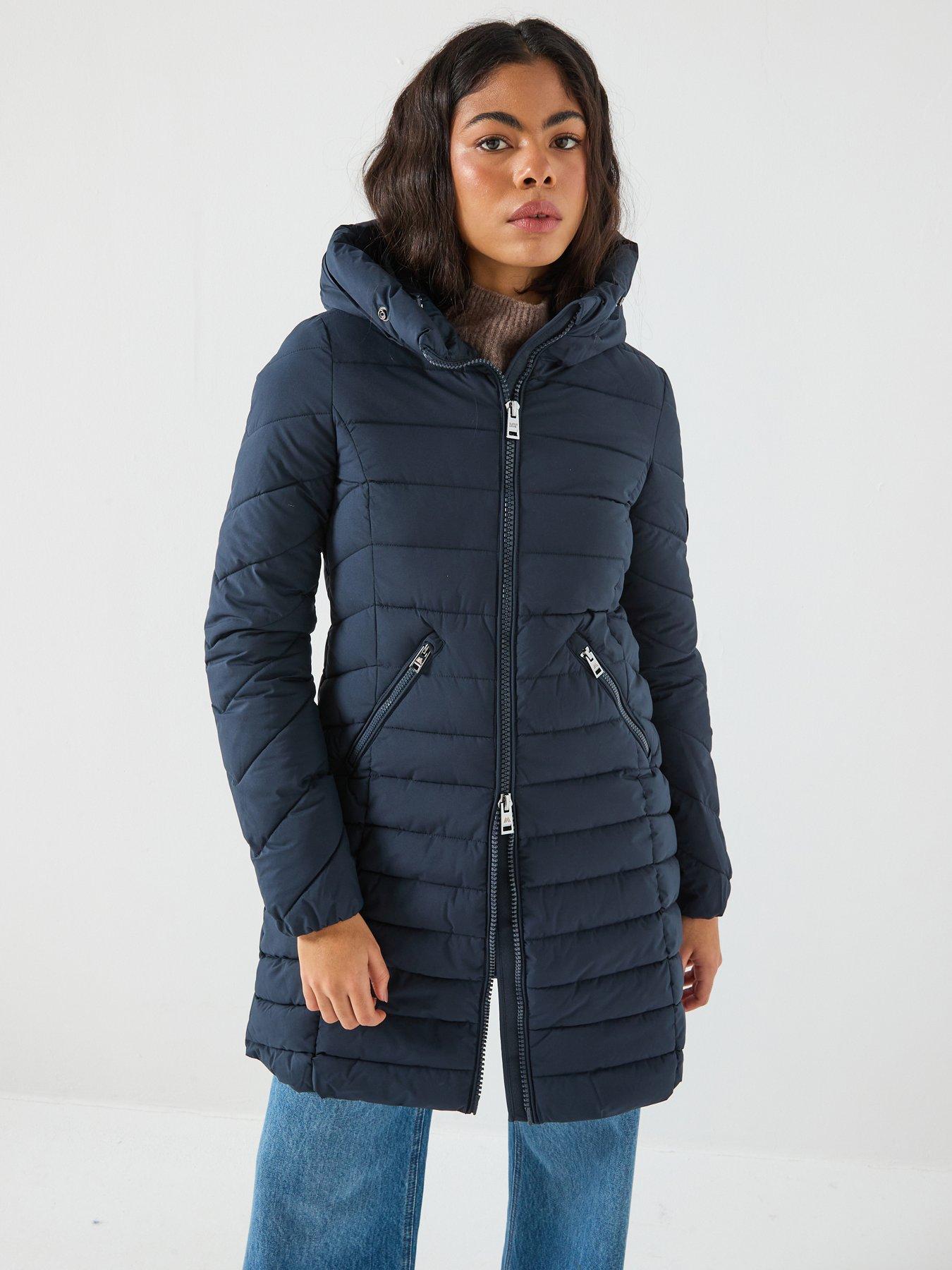 Superdry Fuji Faux Fur Hood Mid Length Coat - Navy
