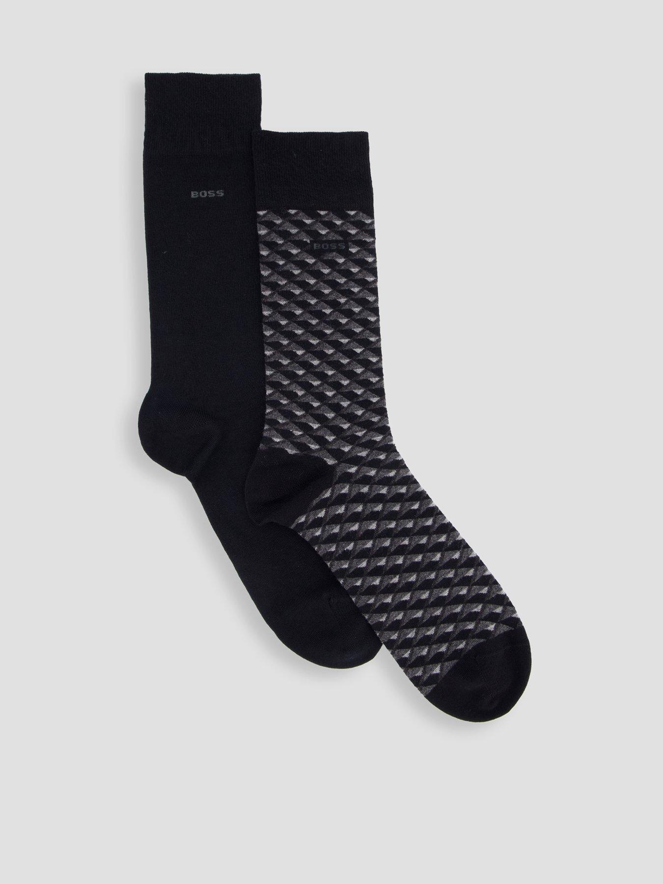 BOSS Bodywear 2 Pack Mini Pattern Cotton Crew Socks - Black