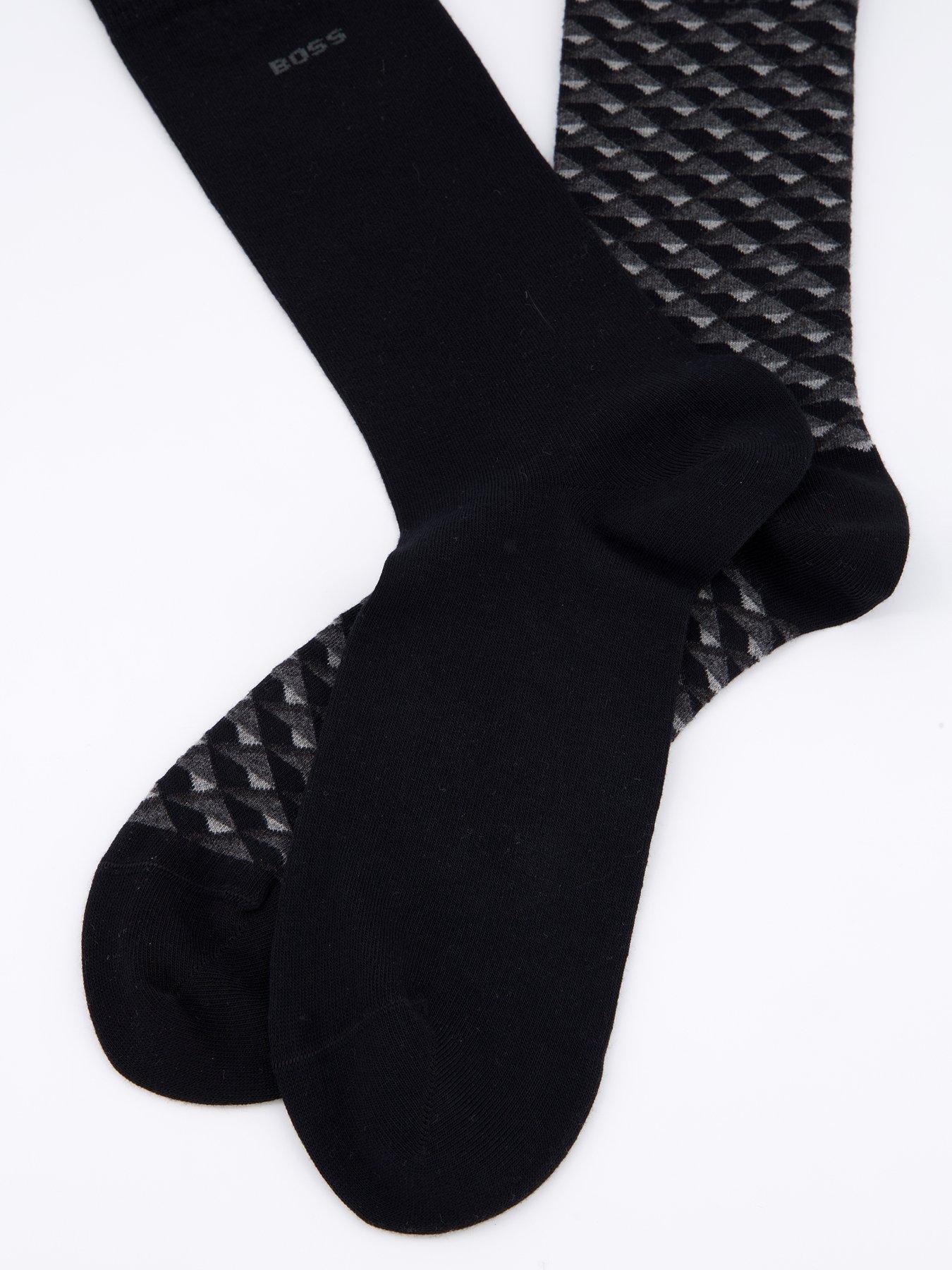 Image 3 of 3 of BOSS Bodywear 2 Pack Mini Pattern Cotton Crew Socks - Black