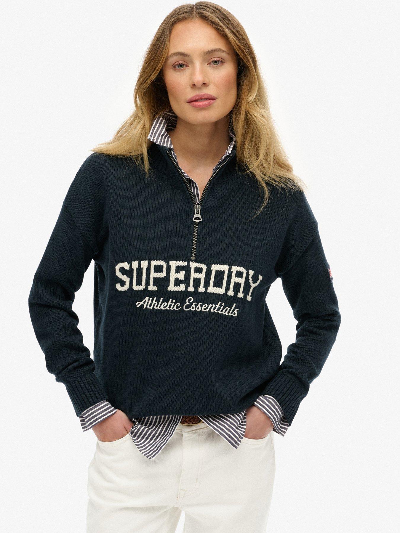 Superdry Slouchy Graphic Henley Jumper - Navy