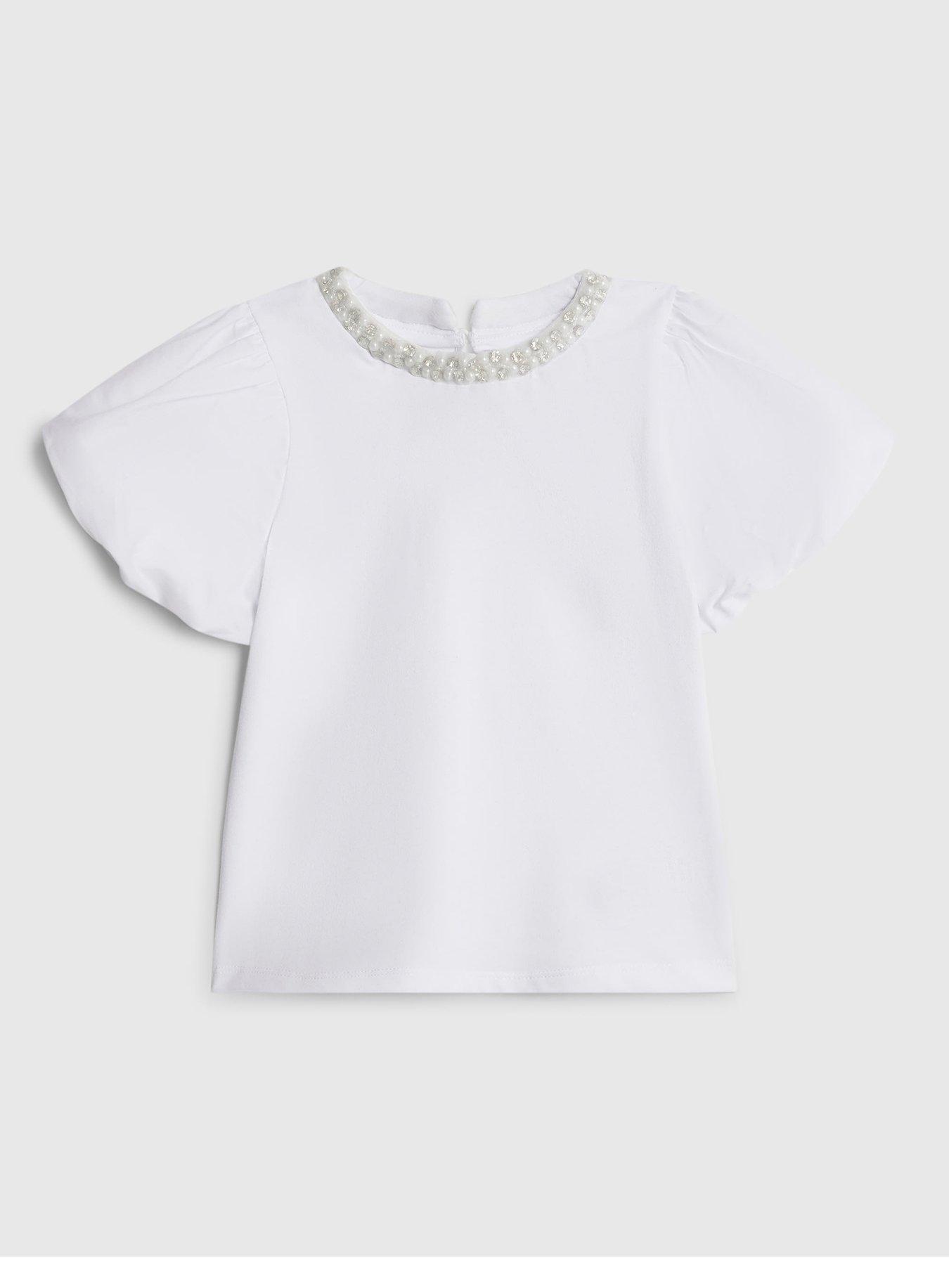 River Island Mini Girls Pearl Necklace T-Shirt - White