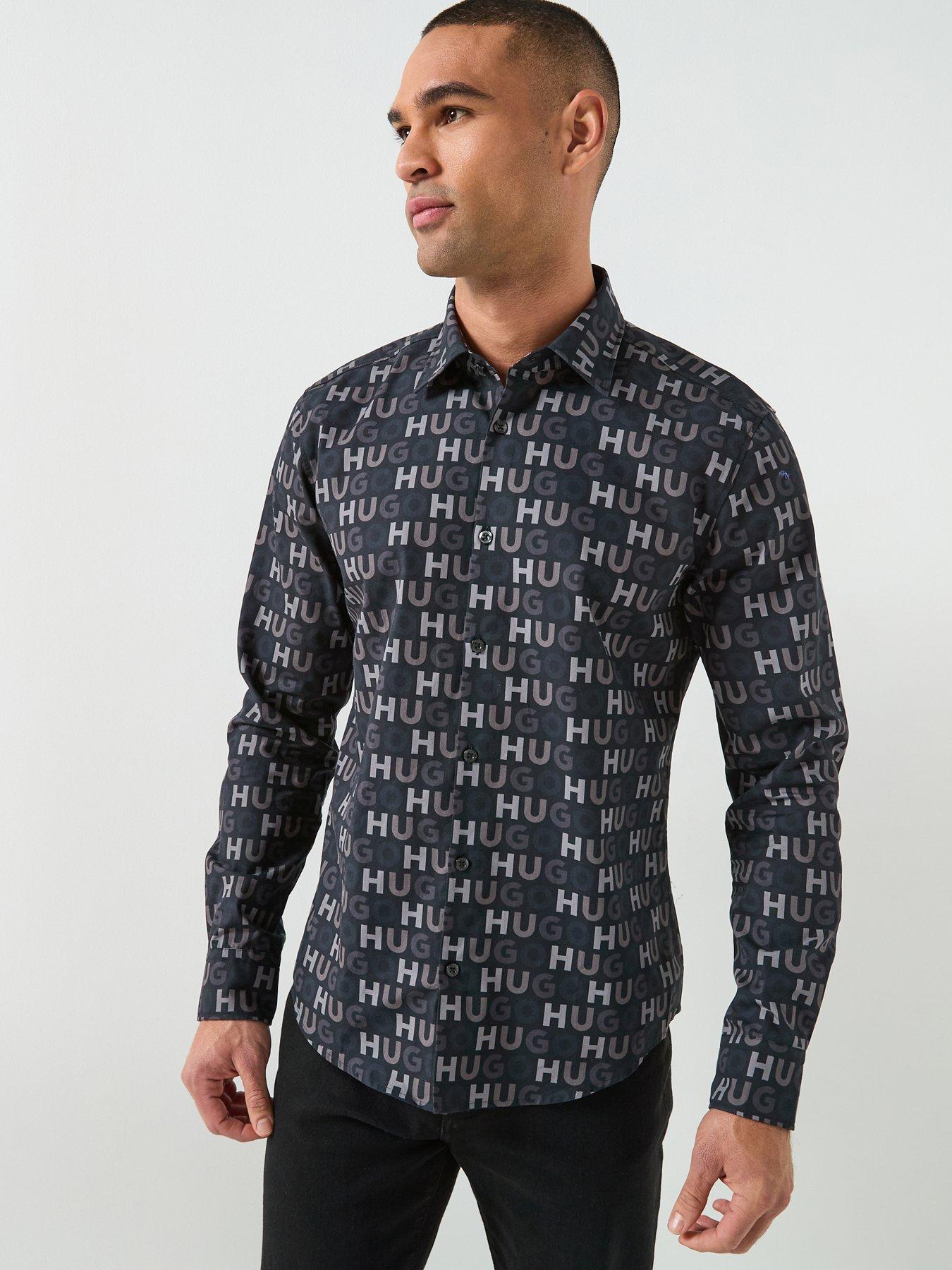 HUGO Ermo All Over Printed Logo Poplin Shirt - Black