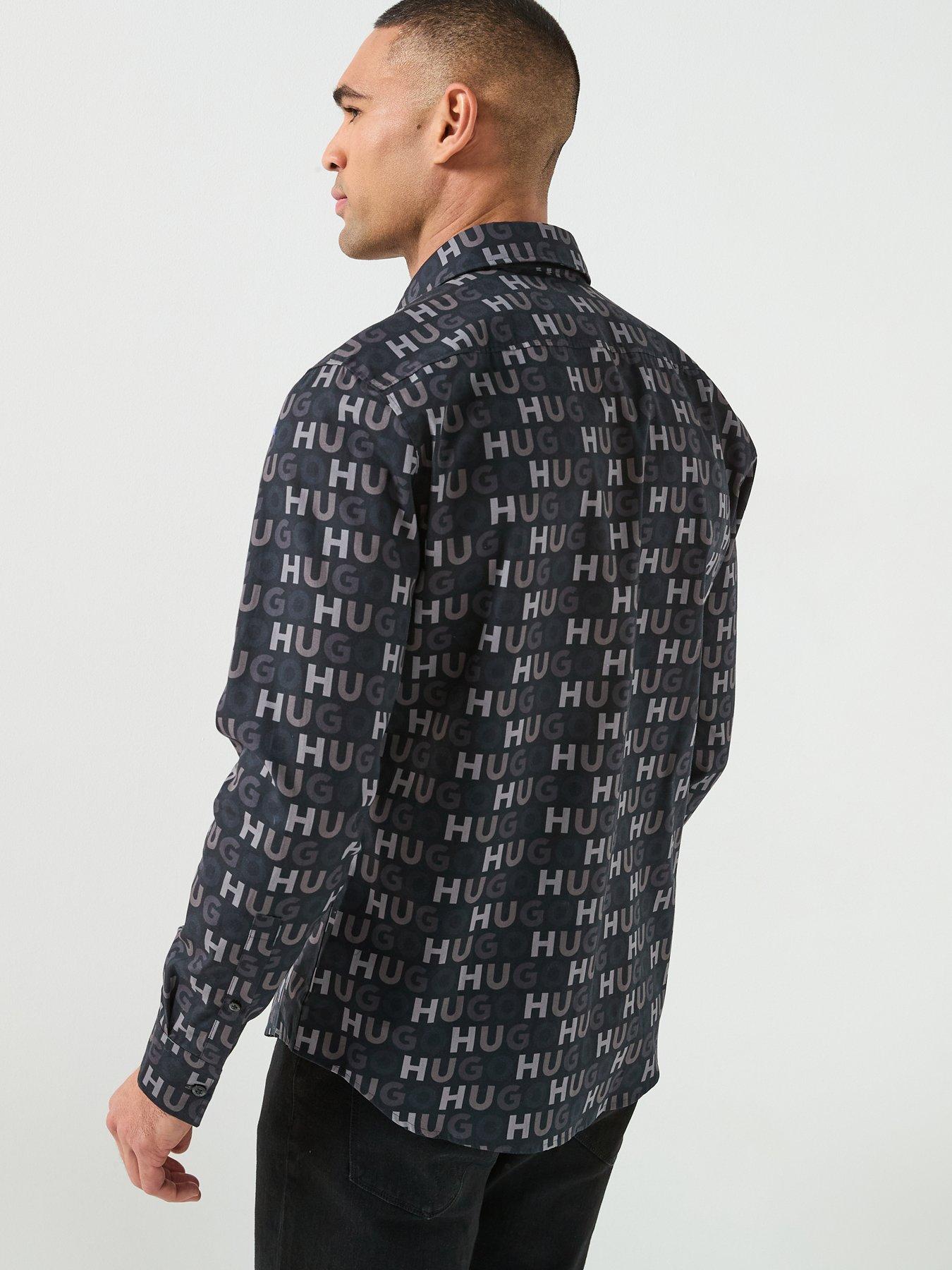 Image 2 of 4 of HUGO Ermo All Over Printed Logo Poplin Shirt - Black