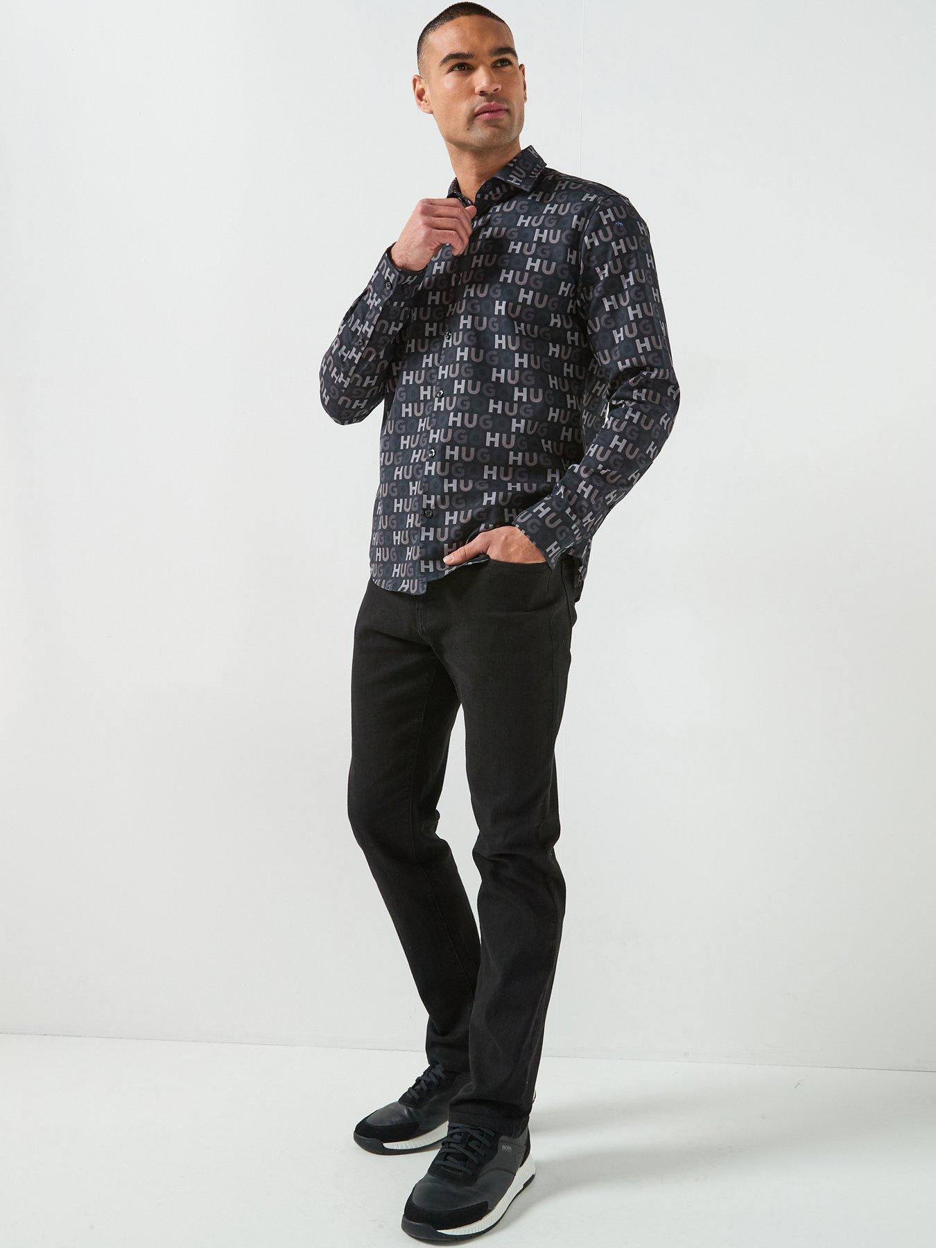 Image 3 of 4 of HUGO Ermo All Over Printed Logo Poplin Shirt - Black