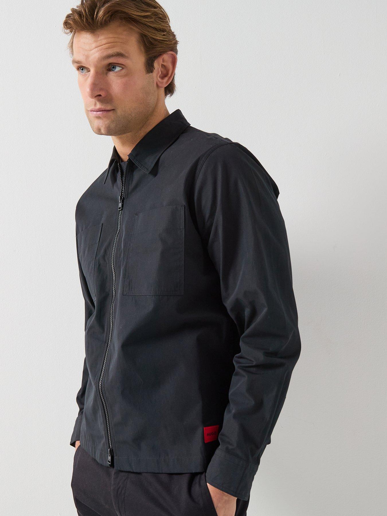 HUGO Evalom Zip Through Overshirt, Black, Size S, Men