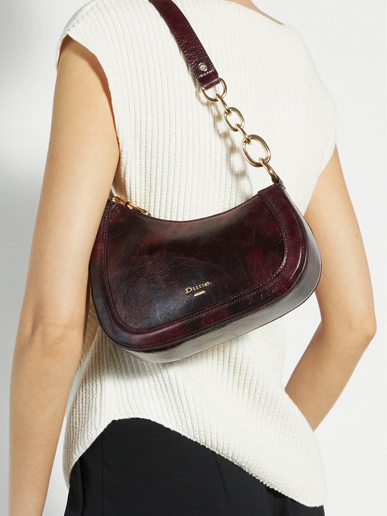 Dune London: Direction Asymmetric Chain Detail Leather Shoulder Bag - Purple