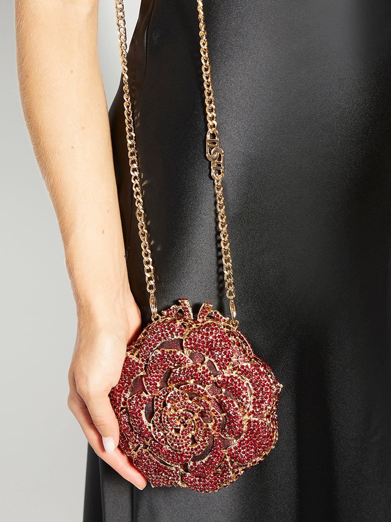 Dune London Bling Floral Diamante Embellished Clutch - Burgundy