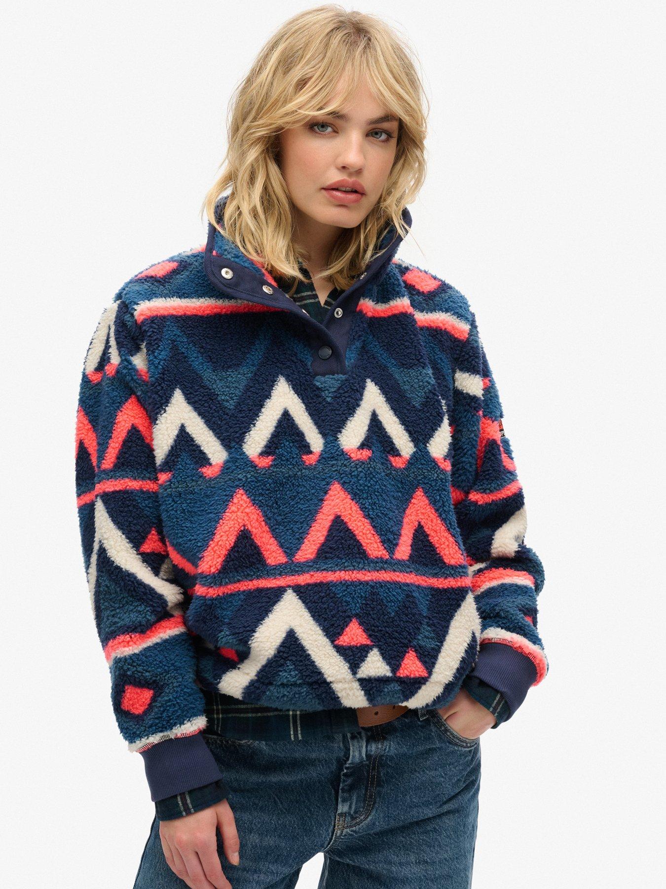 Image 1 of 5 of Superdry Super Soft Printed Henley Crew Neck Sweater - Navy