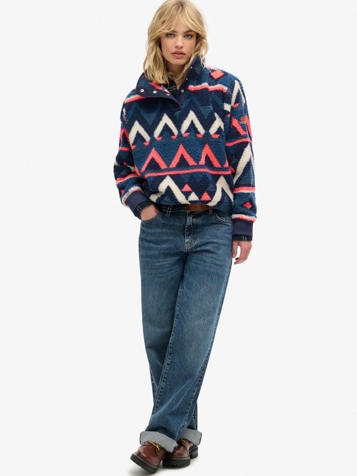Image 2 of 5 of Superdry Super Soft Printed Henley Crew Neck Sweater - Navy