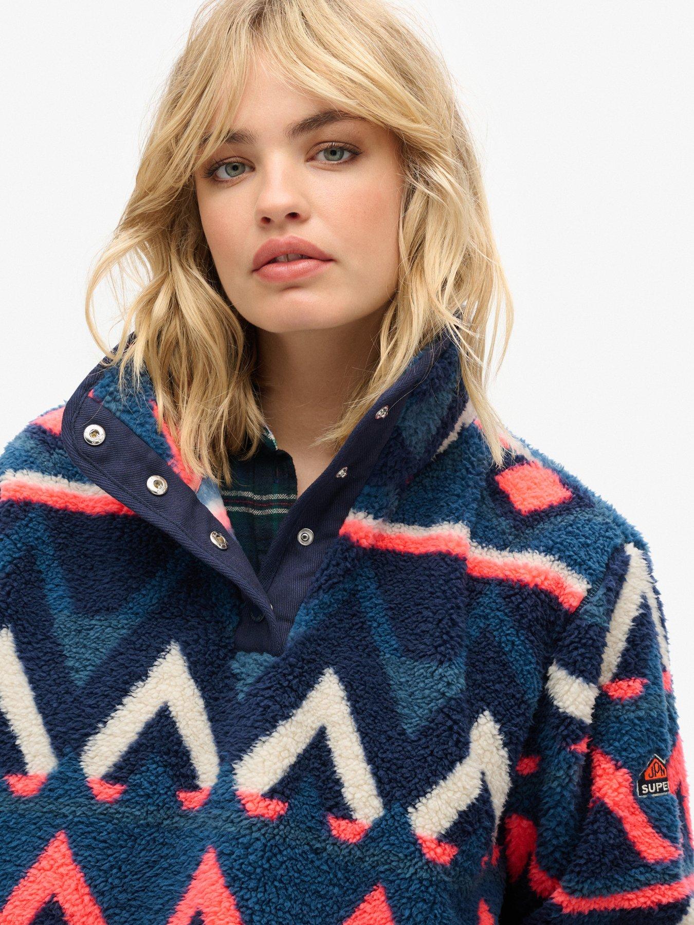 Image 3 of 5 of Superdry Super Soft Printed Henley Crew Neck Sweater - Navy