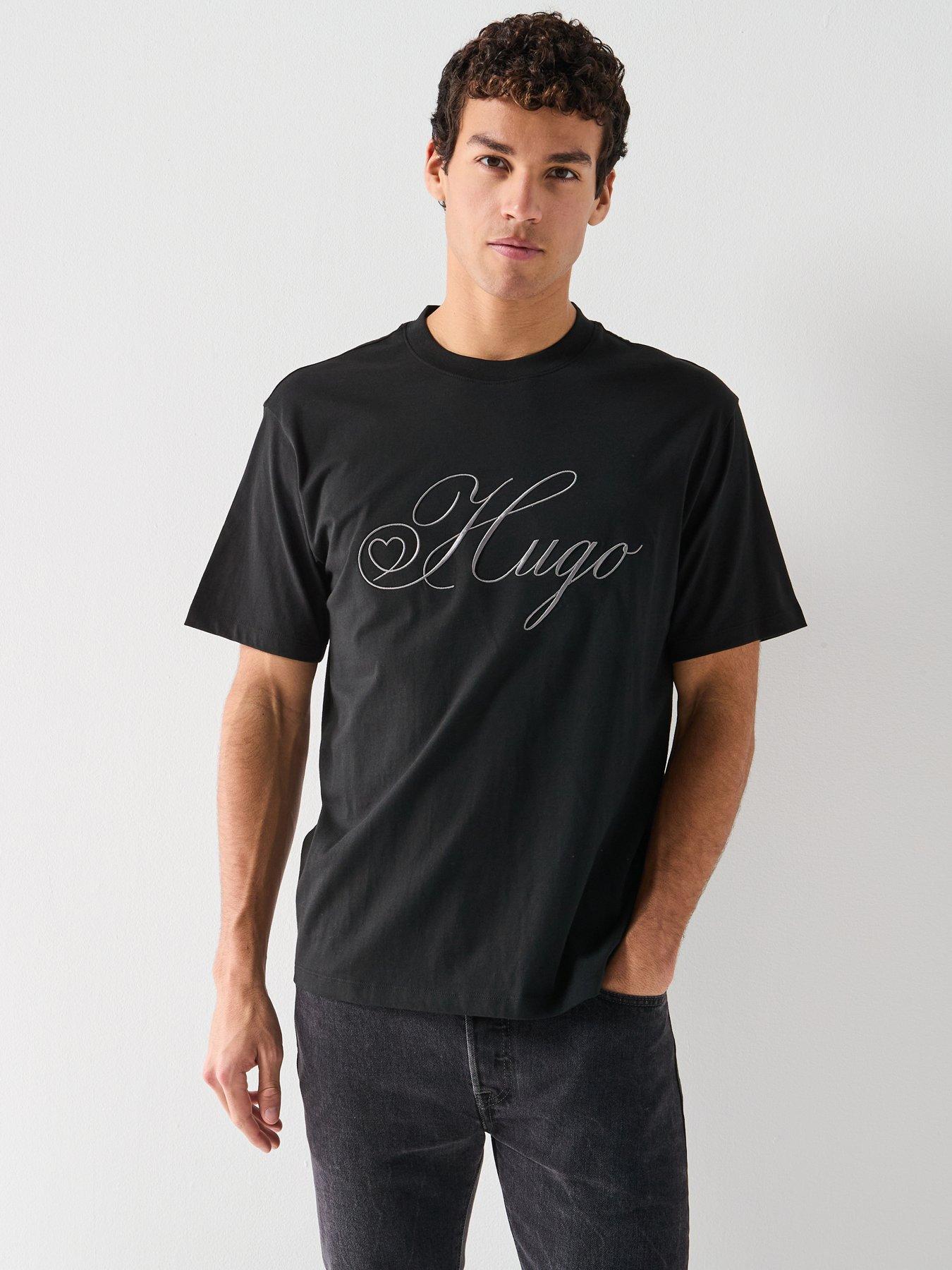 HUGO Dalent Script Logo Relaxed Fit T-Shirt - Black
