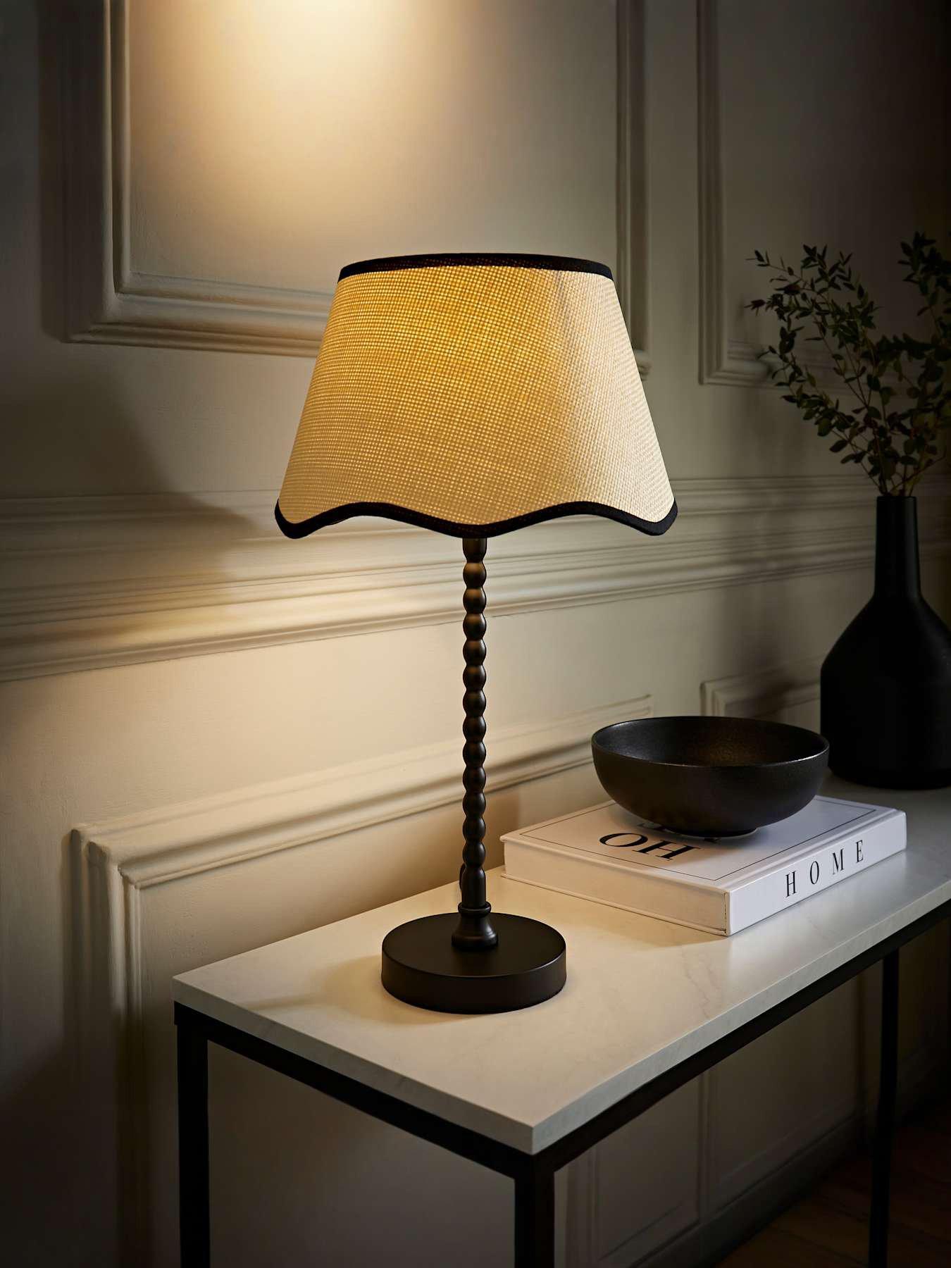 ValueLights Maeve Black Bobble Table Lamp With Black Trim Scallop Shade