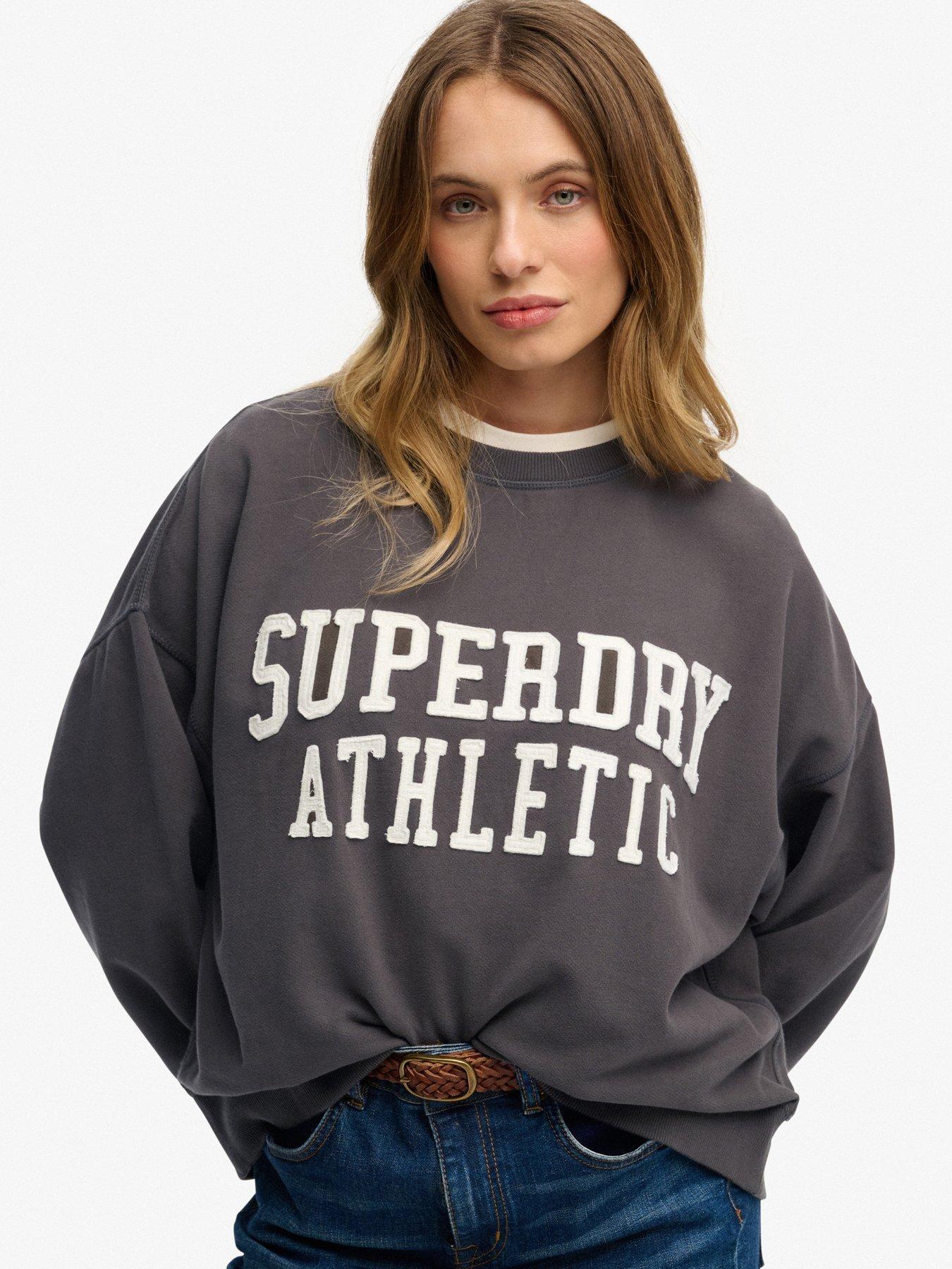 Superdry Essentials Relaxed Applique Crew Sweater, Grey, Size 16, Women