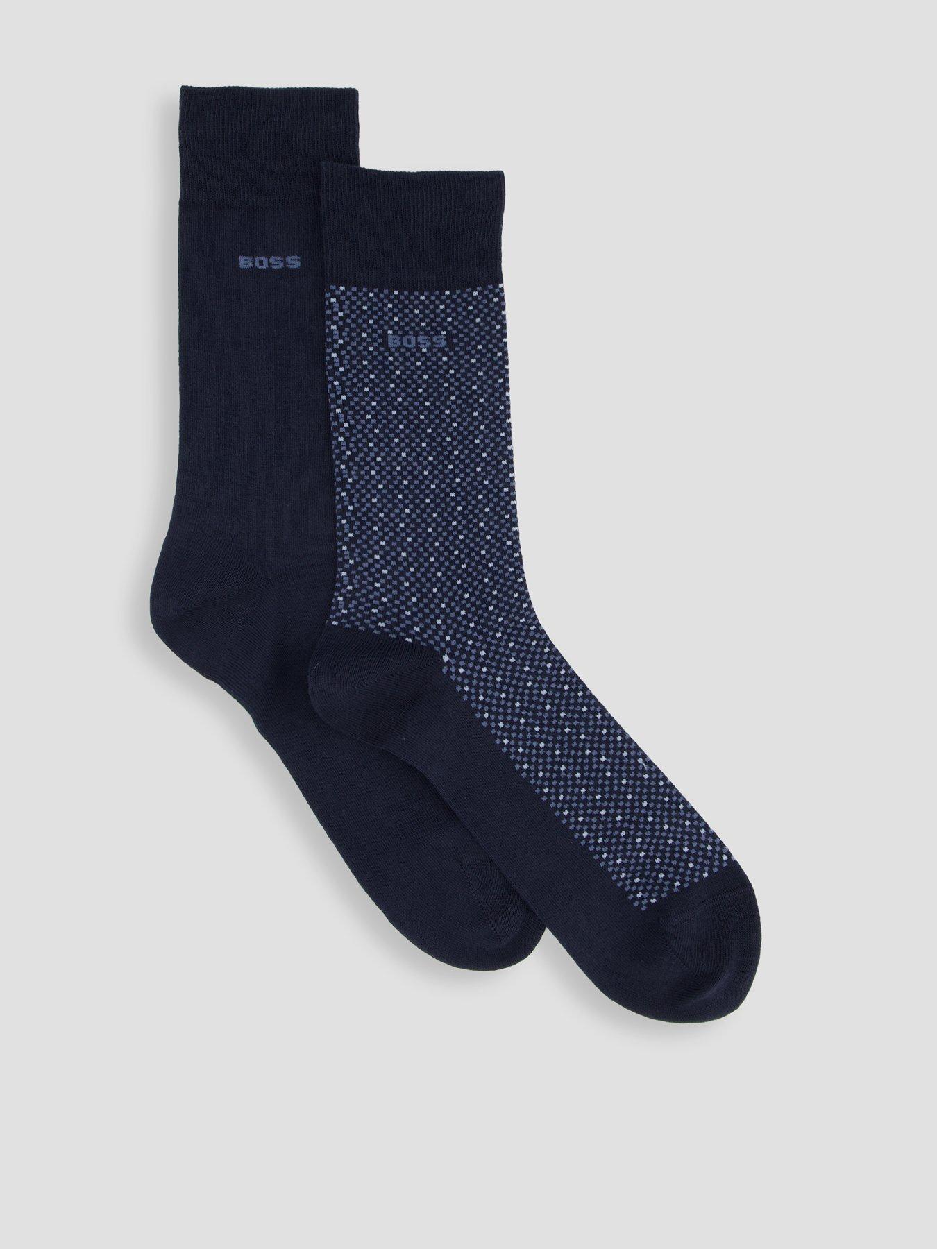 BOSS Bodywear Micro Dot 2 Pack Cotton Crew Socks - Dark Blue