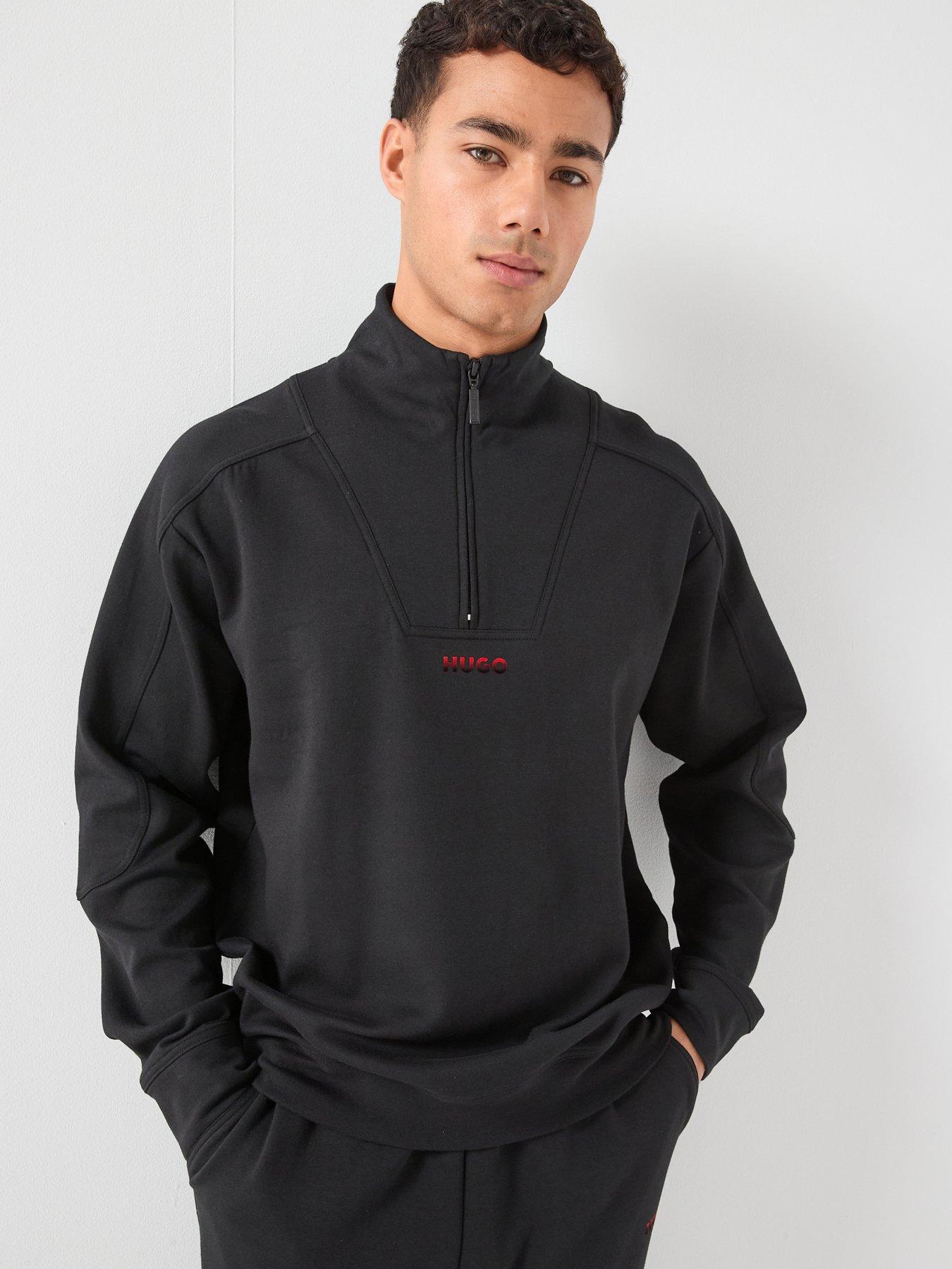 HUGO Bodywear Atlas Small Logo Loungewear Half Zip Sweater - Black
