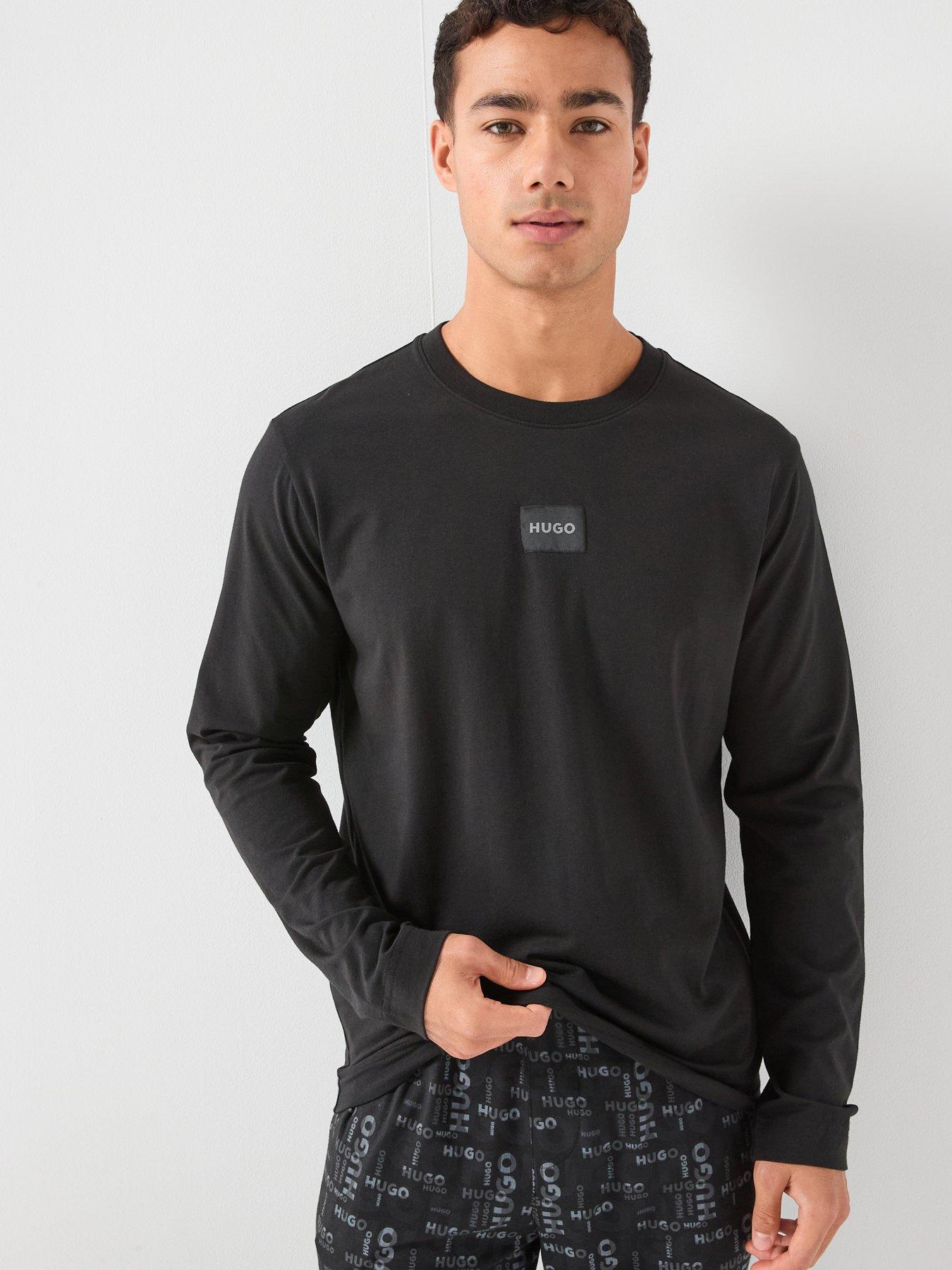 HUGO Hugo Bodywear Mael Tonal Badge Loungewear Long Sleeve T-shirt - Black