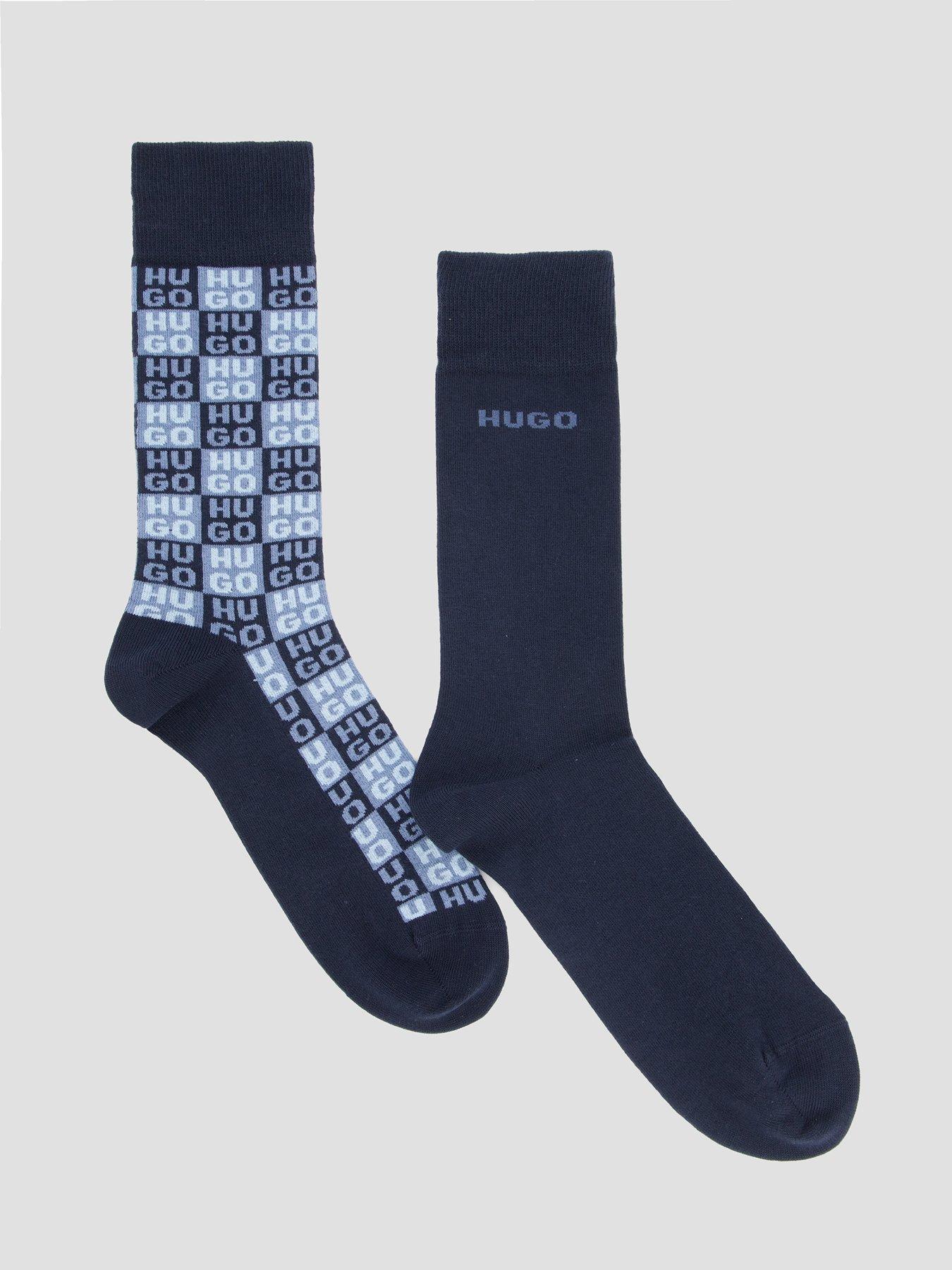 Image 1 of 3 of HUGO Bodywear Aaron 2 Pack All Over Logo Crew Socks - Blue
