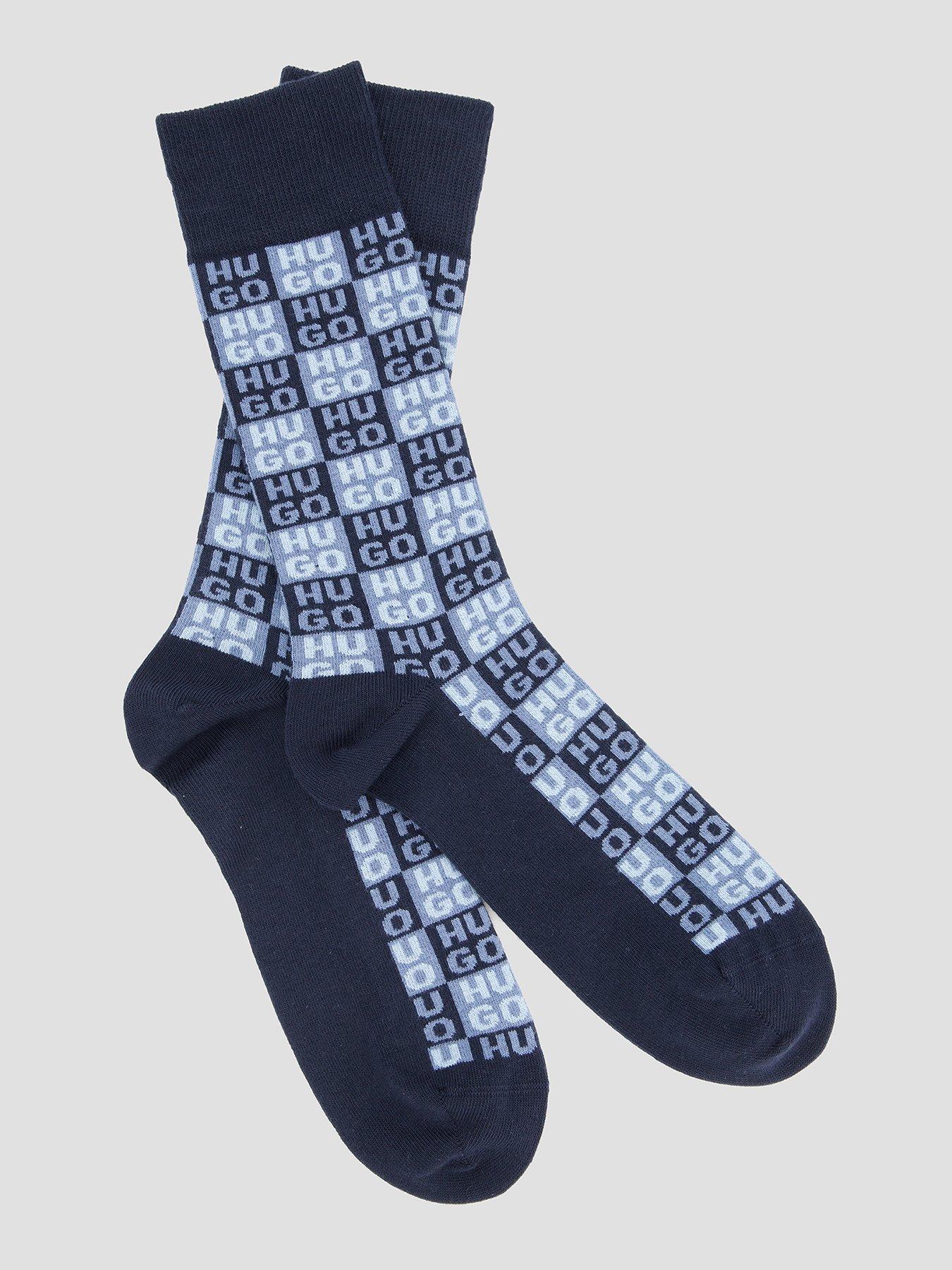 Image 2 of 3 of HUGO Bodywear Aaron 2 Pack All Over Logo Crew Socks - Blue