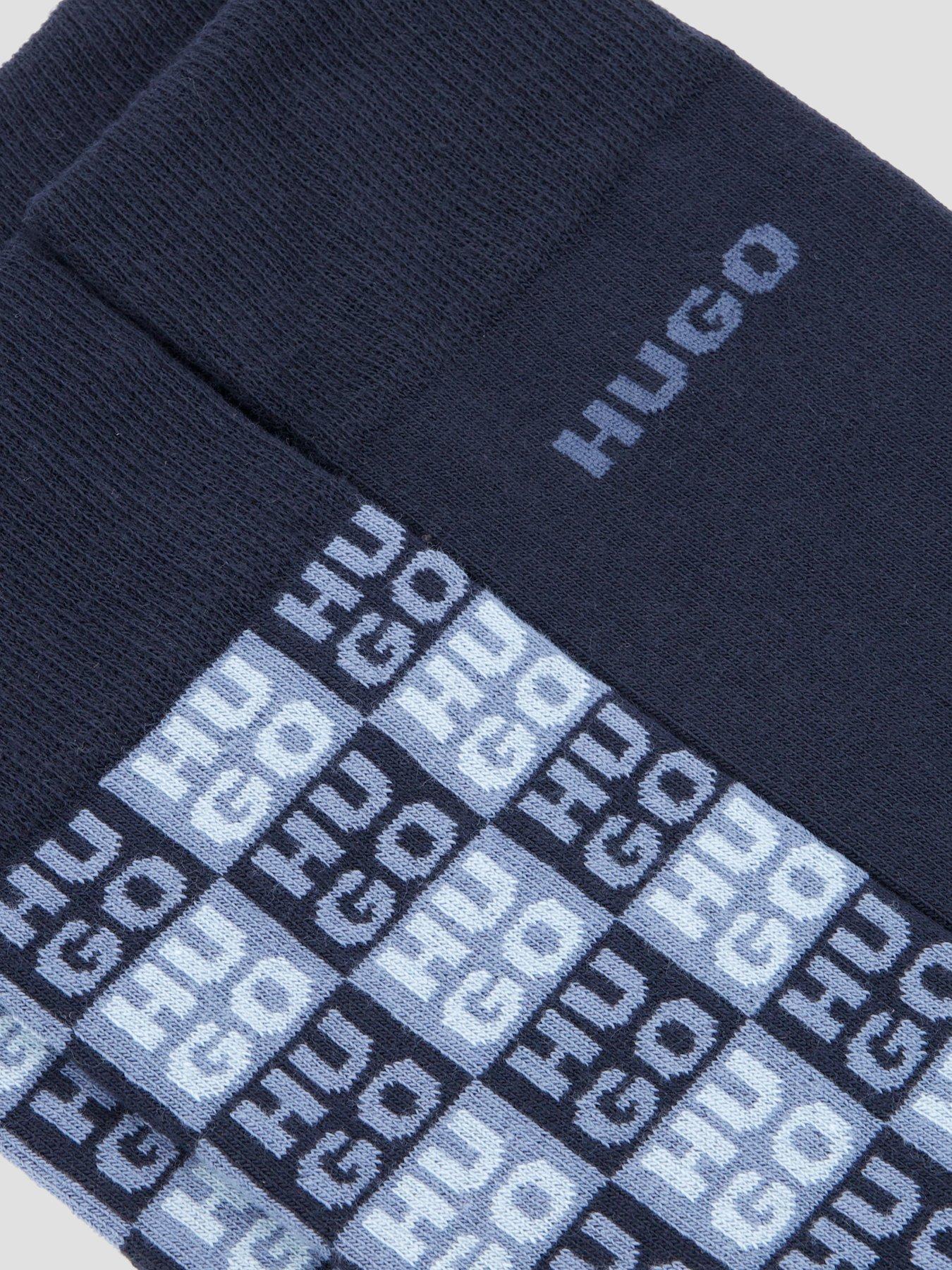 Image 3 of 3 of HUGO Bodywear Aaron 2 Pack All Over Logo Crew Socks - Blue