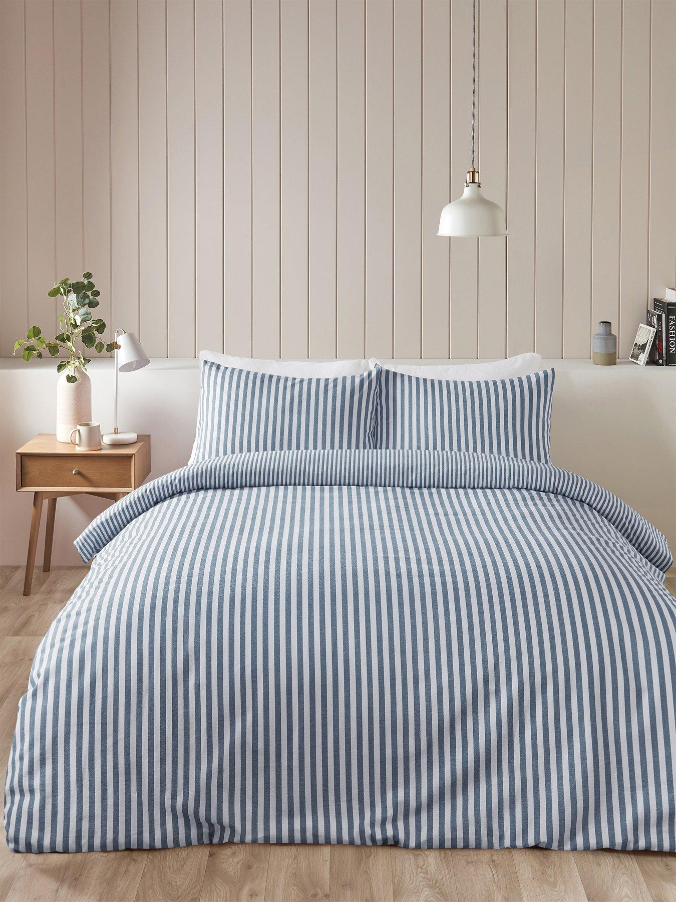 undefined Brushed Cotton Stripe Duvet Set - Blue