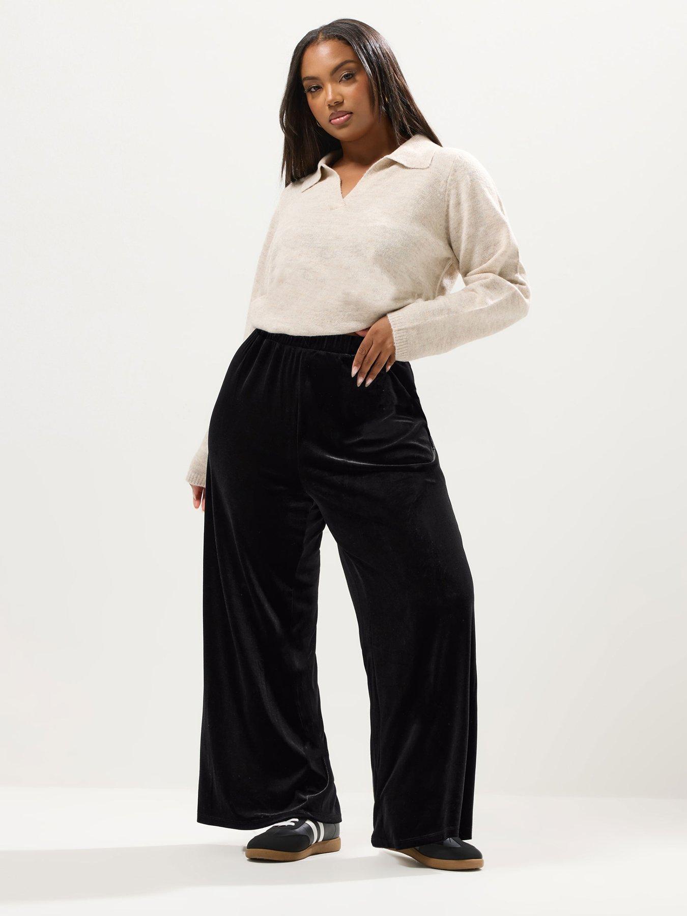 undefined Curve Velvet Palazzo Trouser - Black