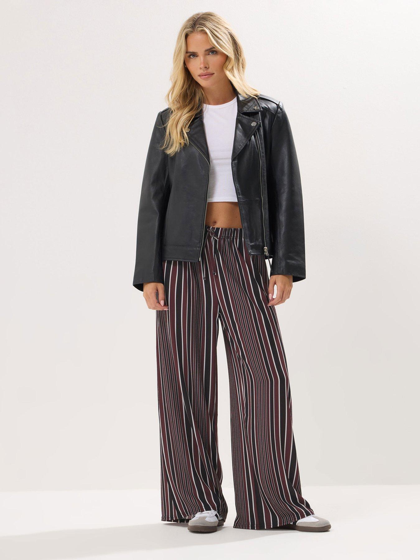 undefined Petite Stripe Crepe Wide Leg Trouser - Red