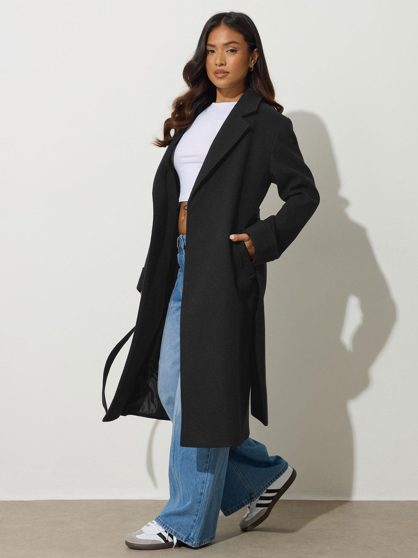 PixieGirl Petite Wrap Belted Coat Black Very