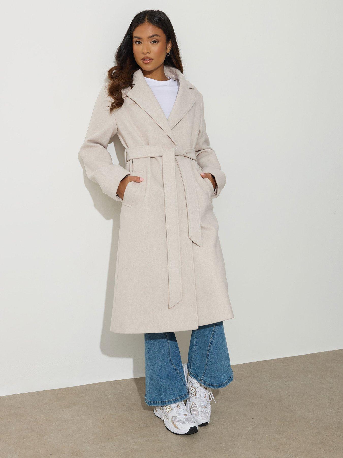 undefined Petite Wrap Belted Coat - Natural