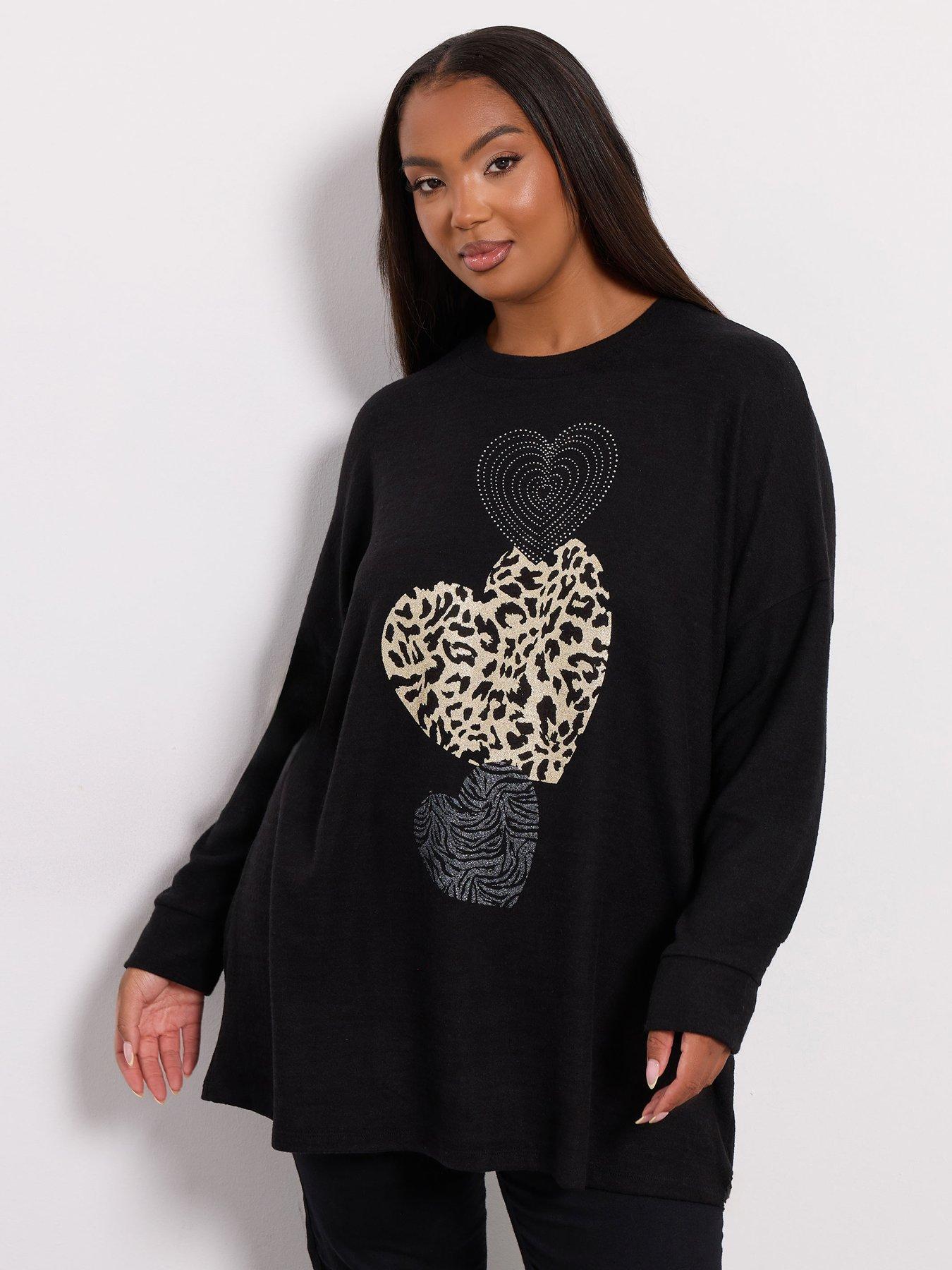 Image 1 of 4 of Yours Curve Animal Heart Jumper - Black