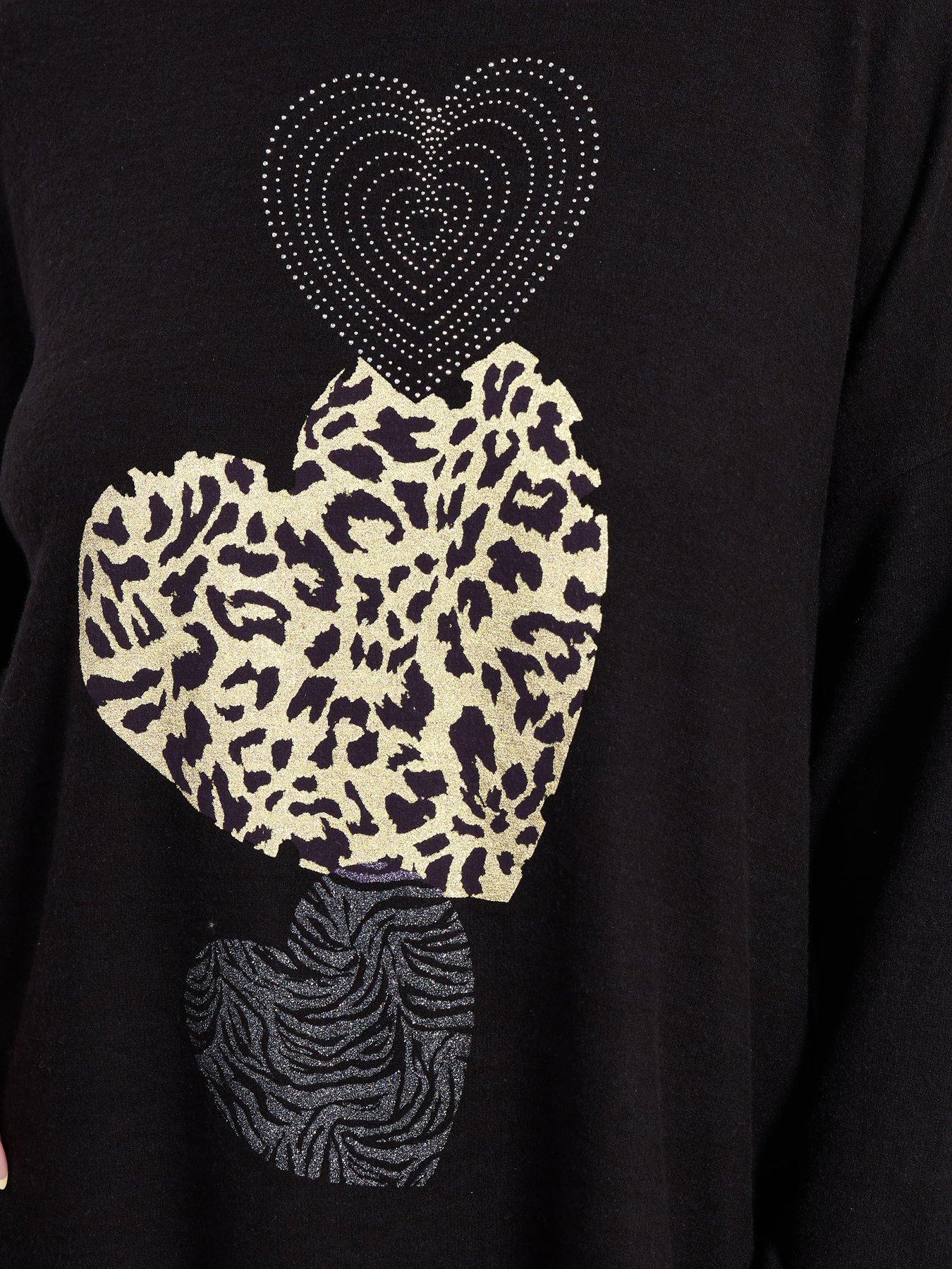 Image 4 of 4 of Yours Curve Animal Heart Jumper - Black