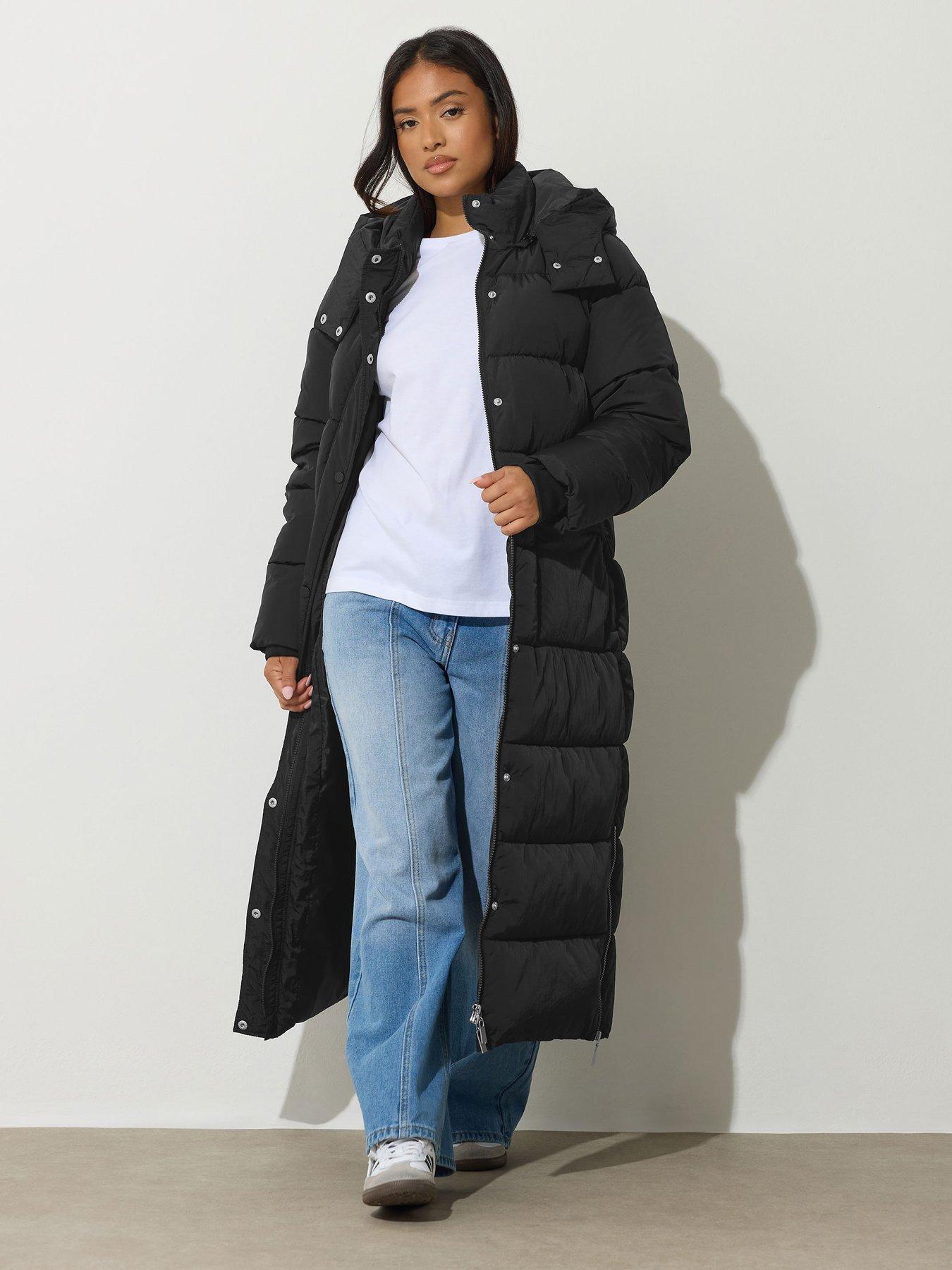 PixieGirl Petite Hooded Maxi Padded Coat - Black