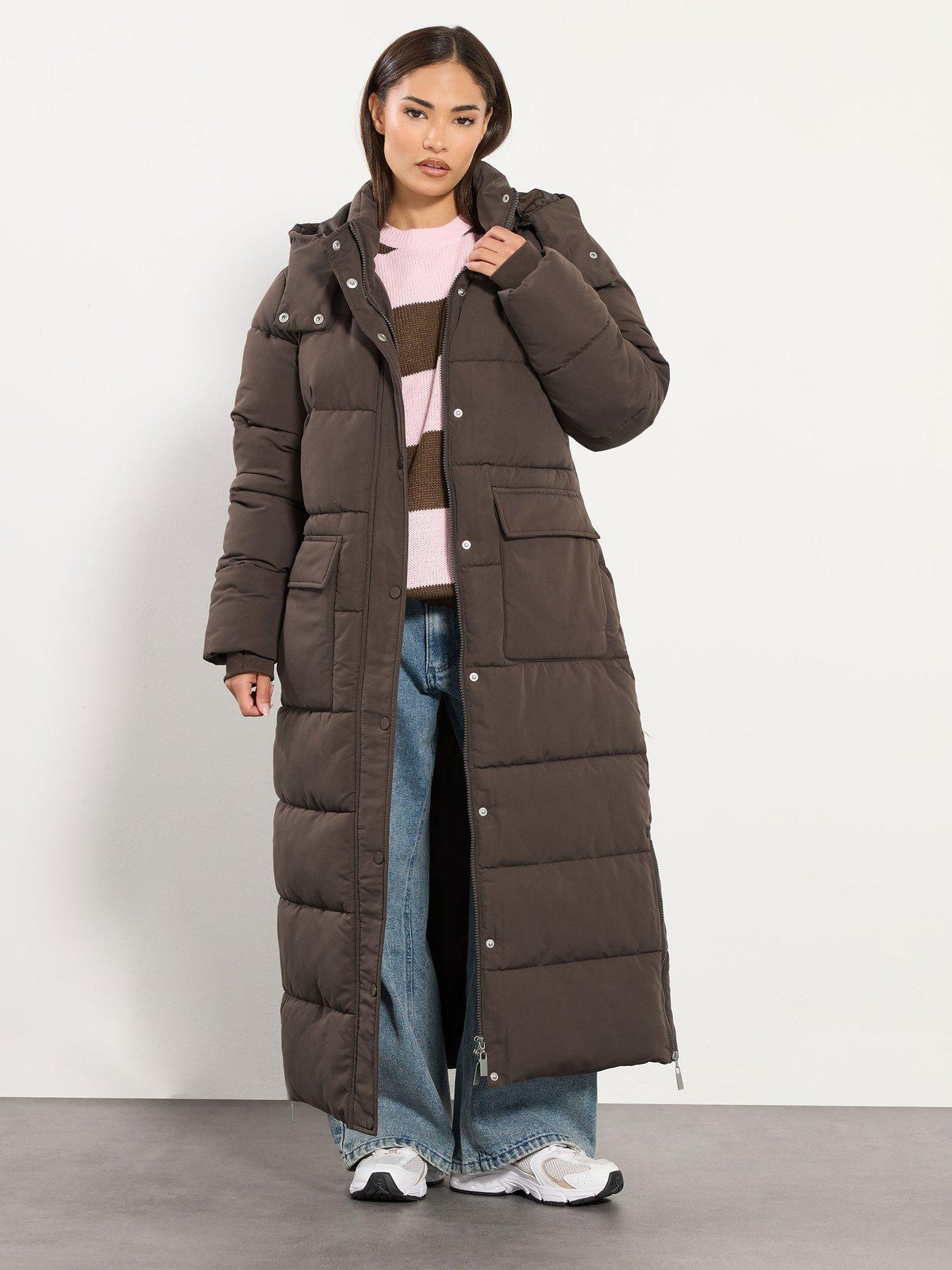 PixieGirl Petite Hooded Maxi Padded Coat Brown Very