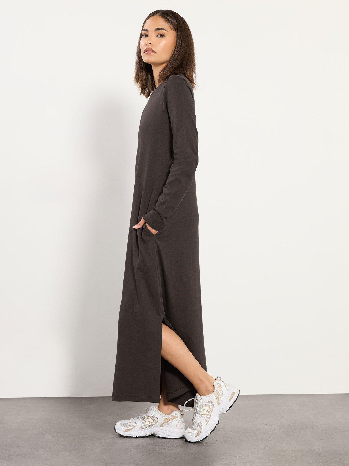 PixieGirl Petite Long Sleeve T-Shirt Maxi Dress Brown Very