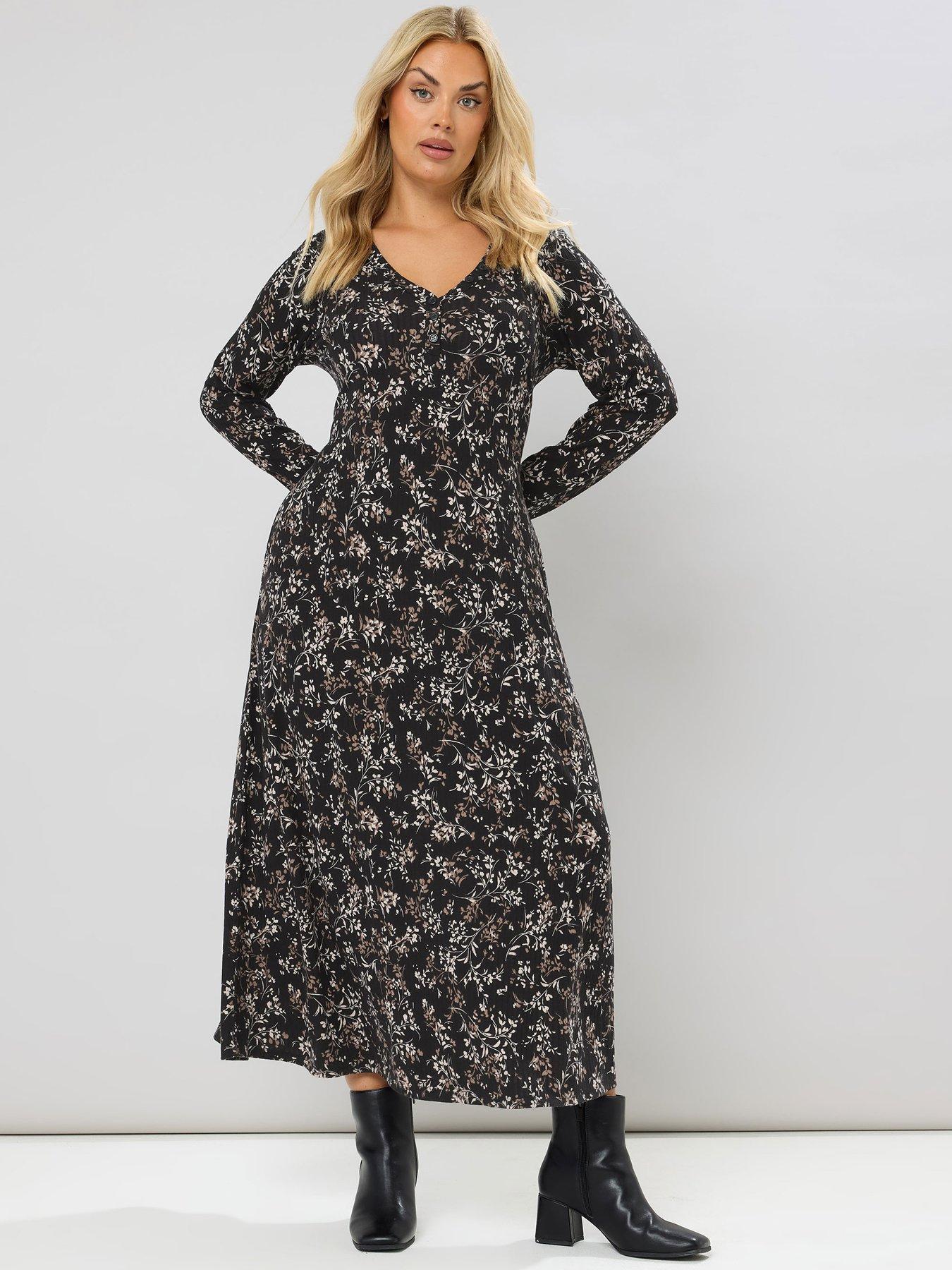 YOURS Curve Plus Size Black Ribbed Maxi Swing Dress | Yours Clothing