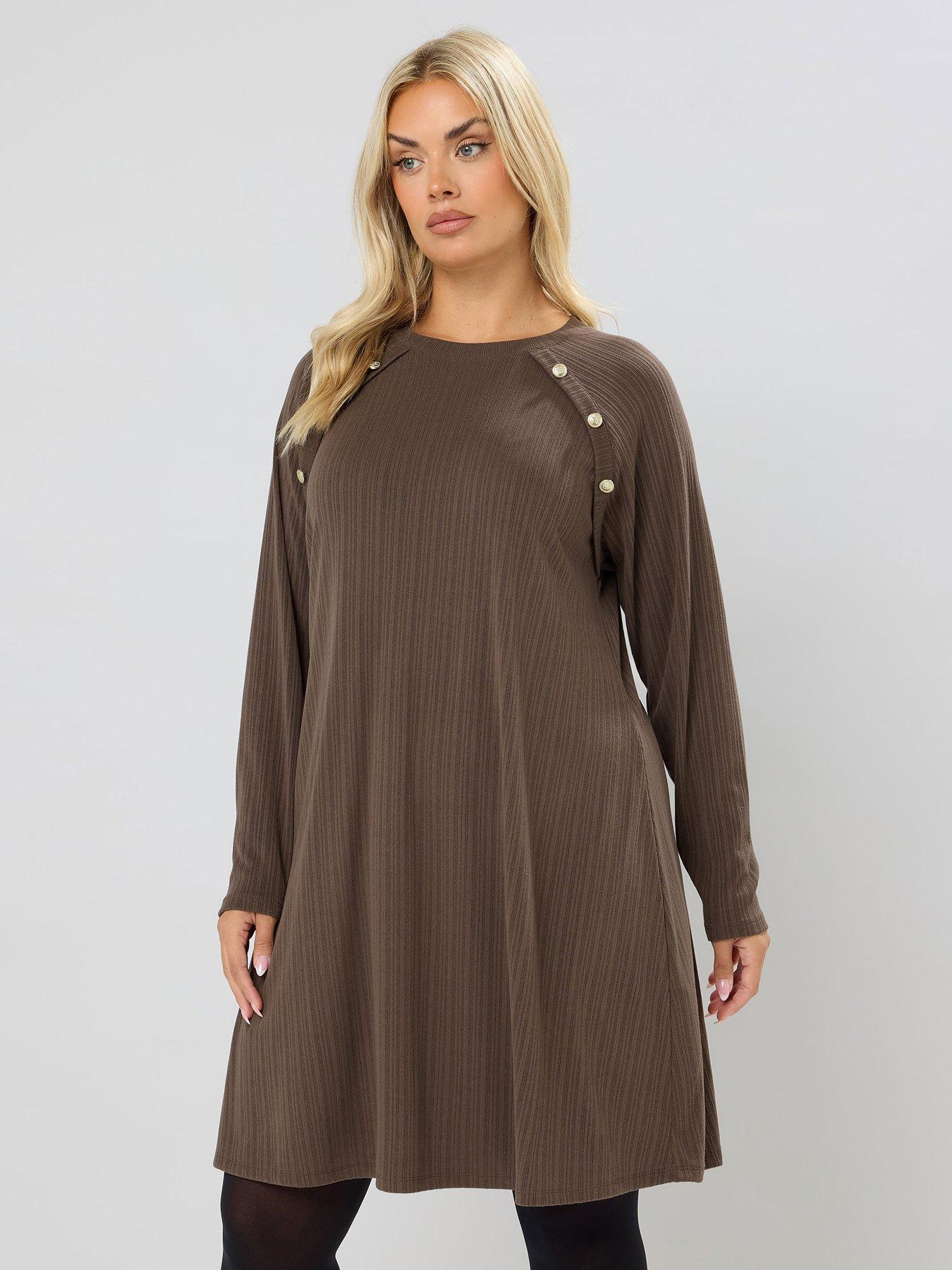 undefined Curve Military Rib Tunic Dress - Brown