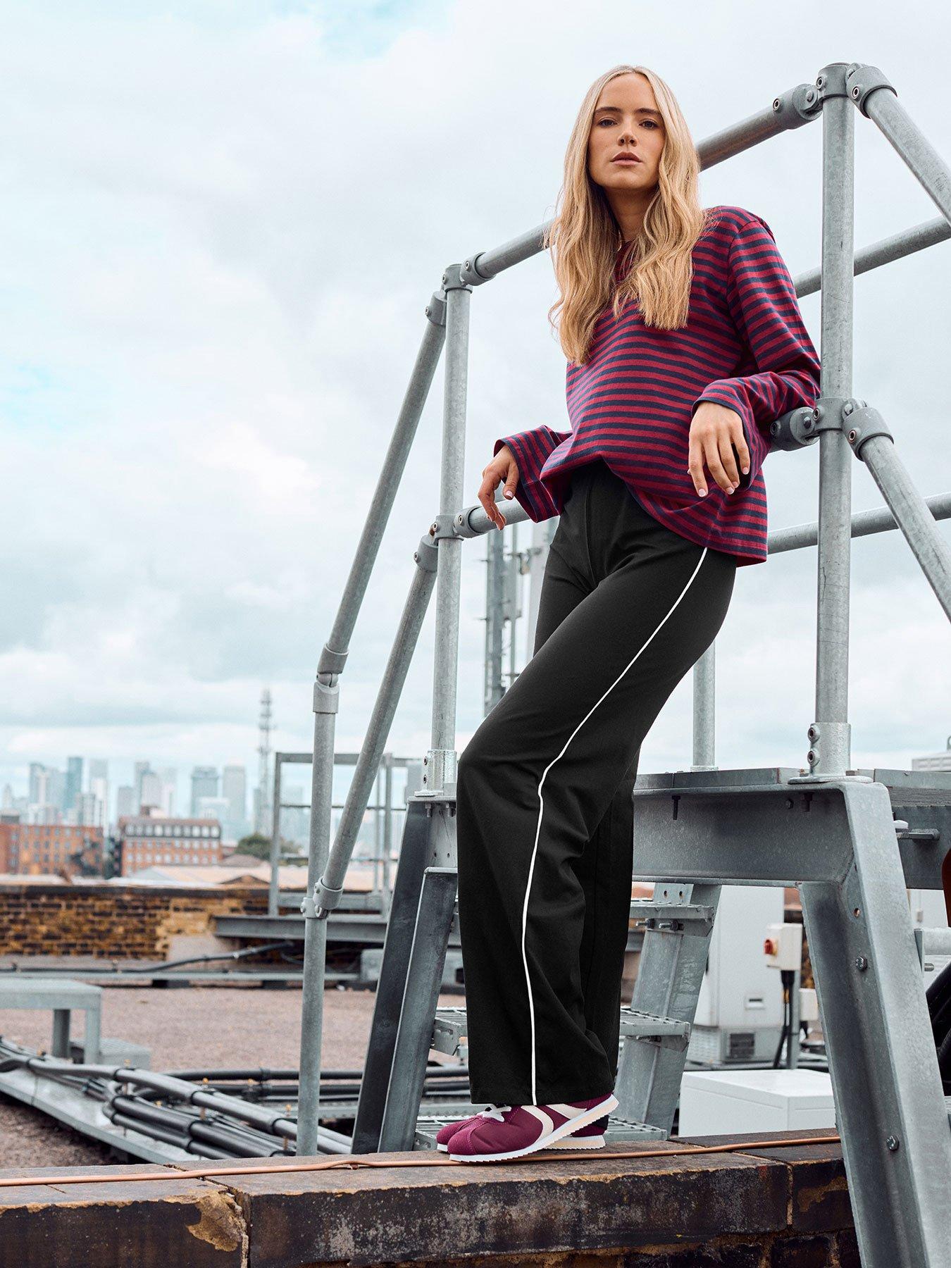 Long Tall Sally Side Stripe Wide Leg Legging 36" - Black