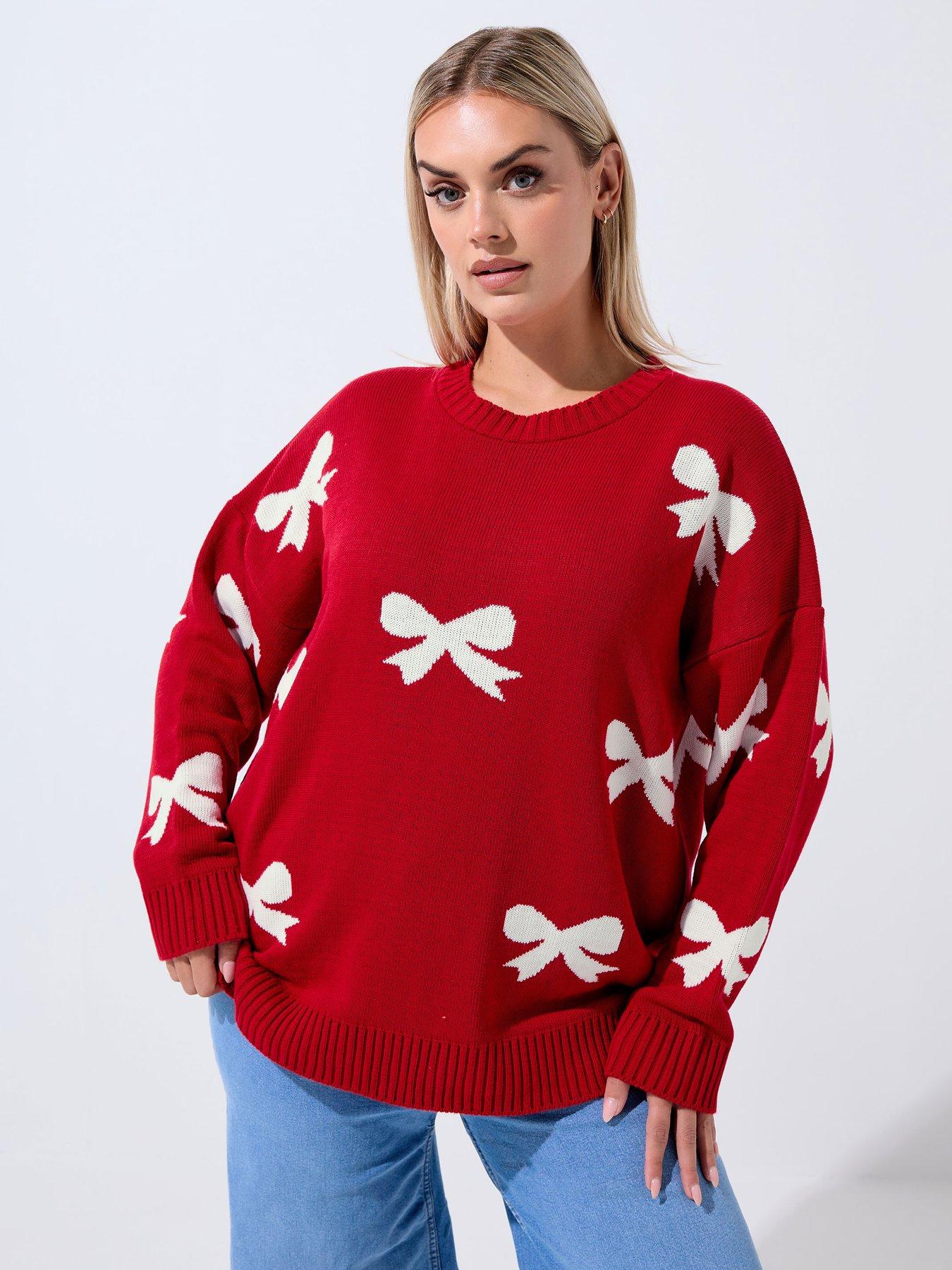 yours-curve-bow-cream-jumper-red