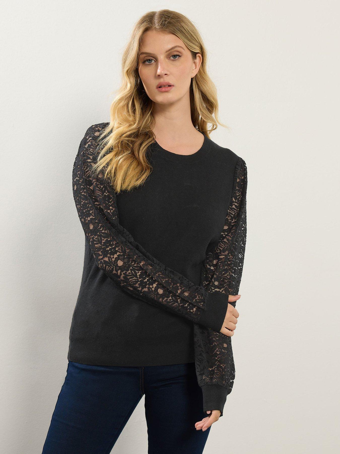 undefined Lace Sleeve Jumper - Black
