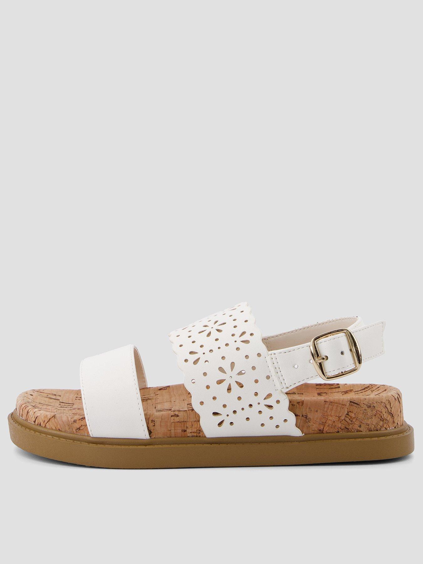The Very Collection Twin Strap Lasercut Sandal - White