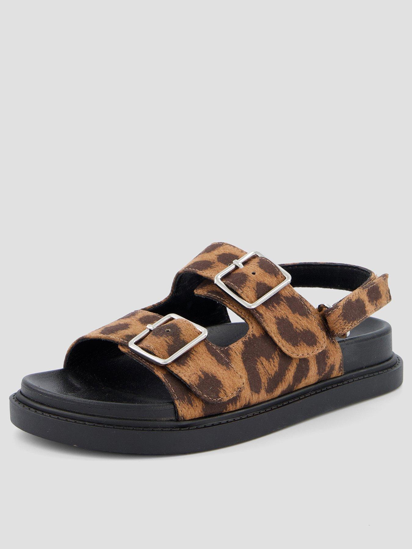 The Very Collection Leopard Buckle Strap Sandals - Brown